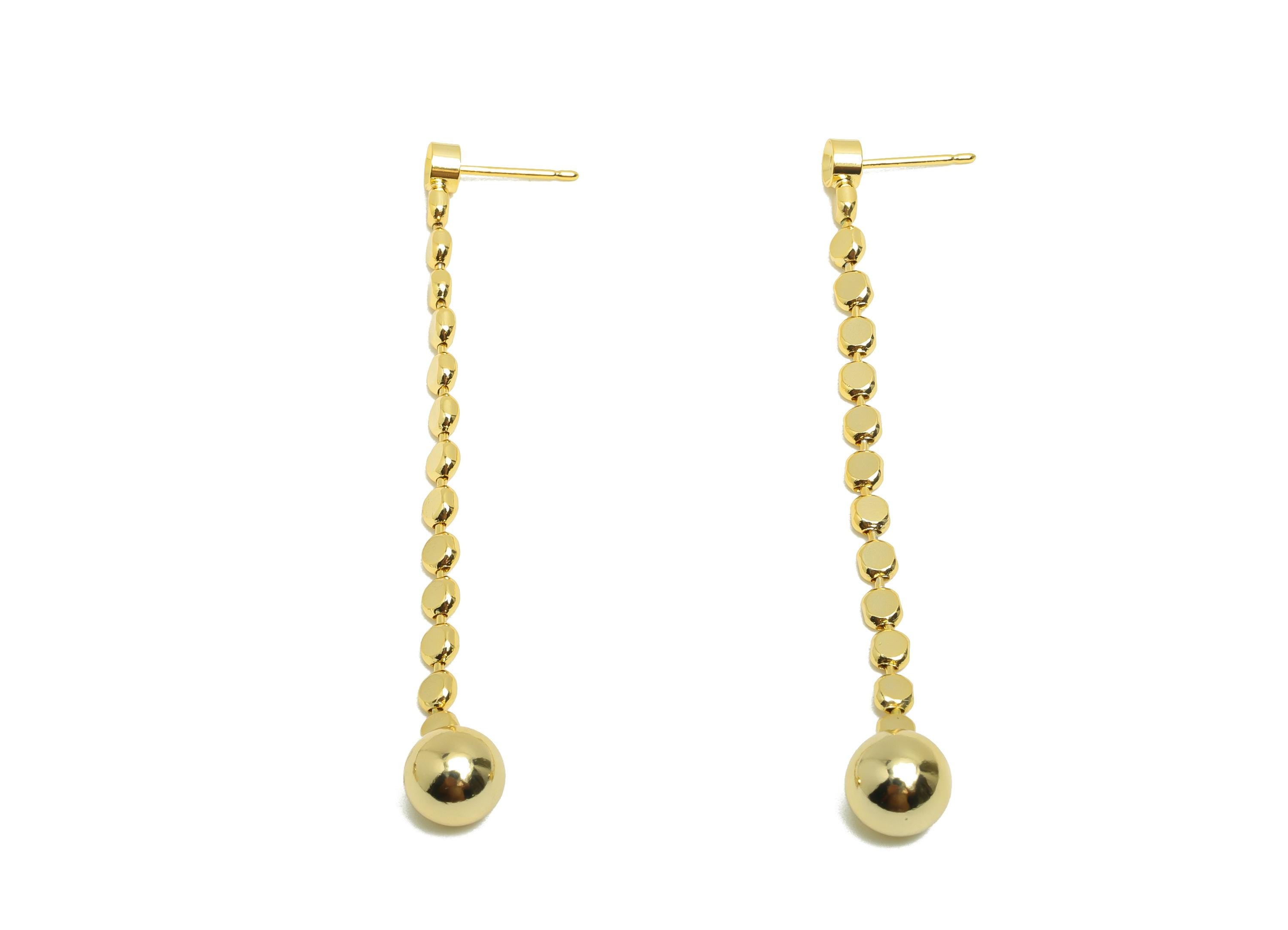 Brass Beads Chain Earring - Gold Chain Ear Post for Woman's - Beads Ball Chain Earring - 18K Real Gold Plating - 63x7.82x1.62mm - RGP8744 - DOMEDBAZAAR