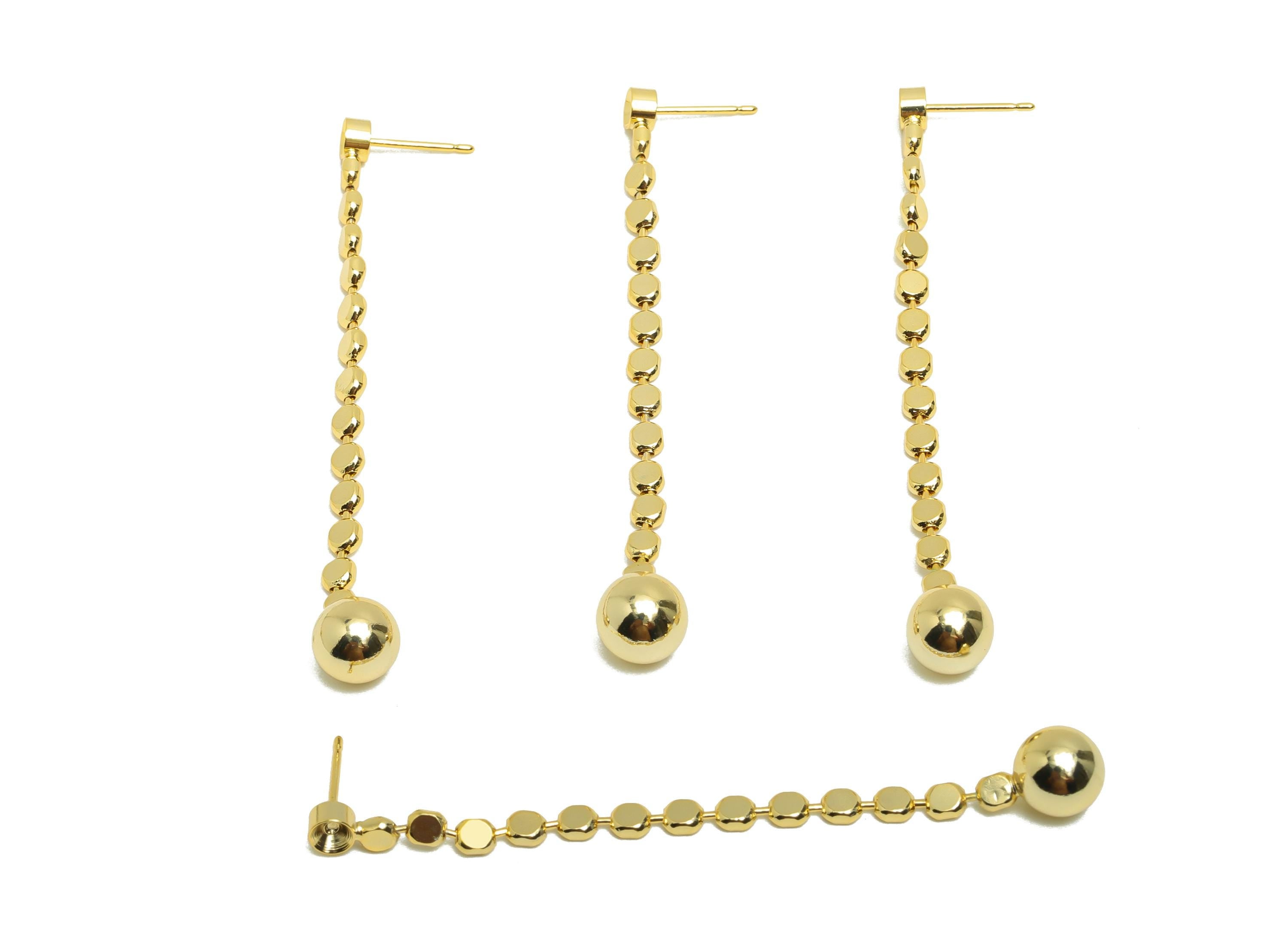 Brass Beads Chain Earring - Gold Chain Ear Post for Woman's - Beads Ball Chain Earring - 18K Real Gold Plating - 63x7.82x1.62mm - RGP8744 - DOMEDBAZAAR