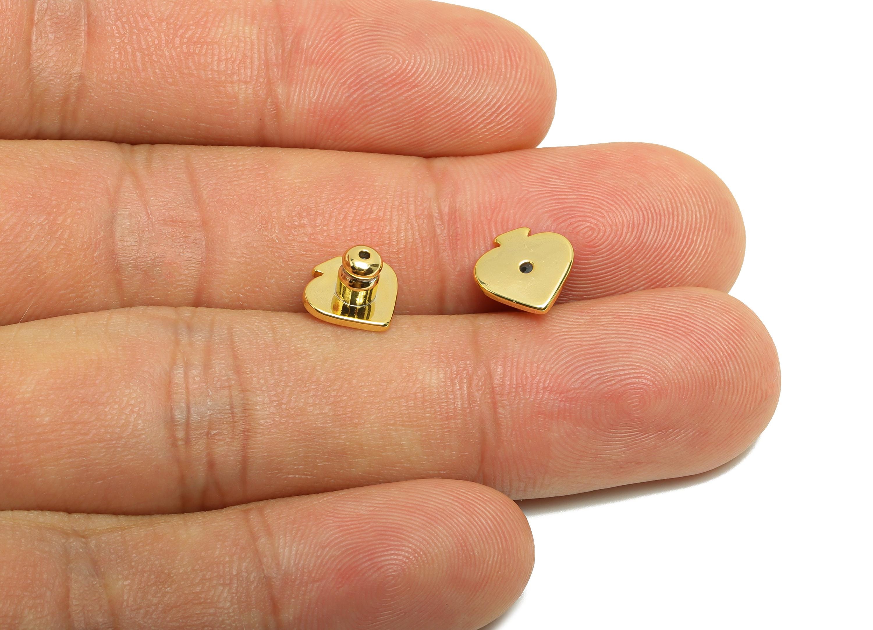 Brass Heart Earring Stopper - Spades Earring Back - Mini Earring Backs for Stud Earring - 18K Real Gold Plating - 8.67x8.66x1.05mm - RGP8750 - DOMEDBAZAAR