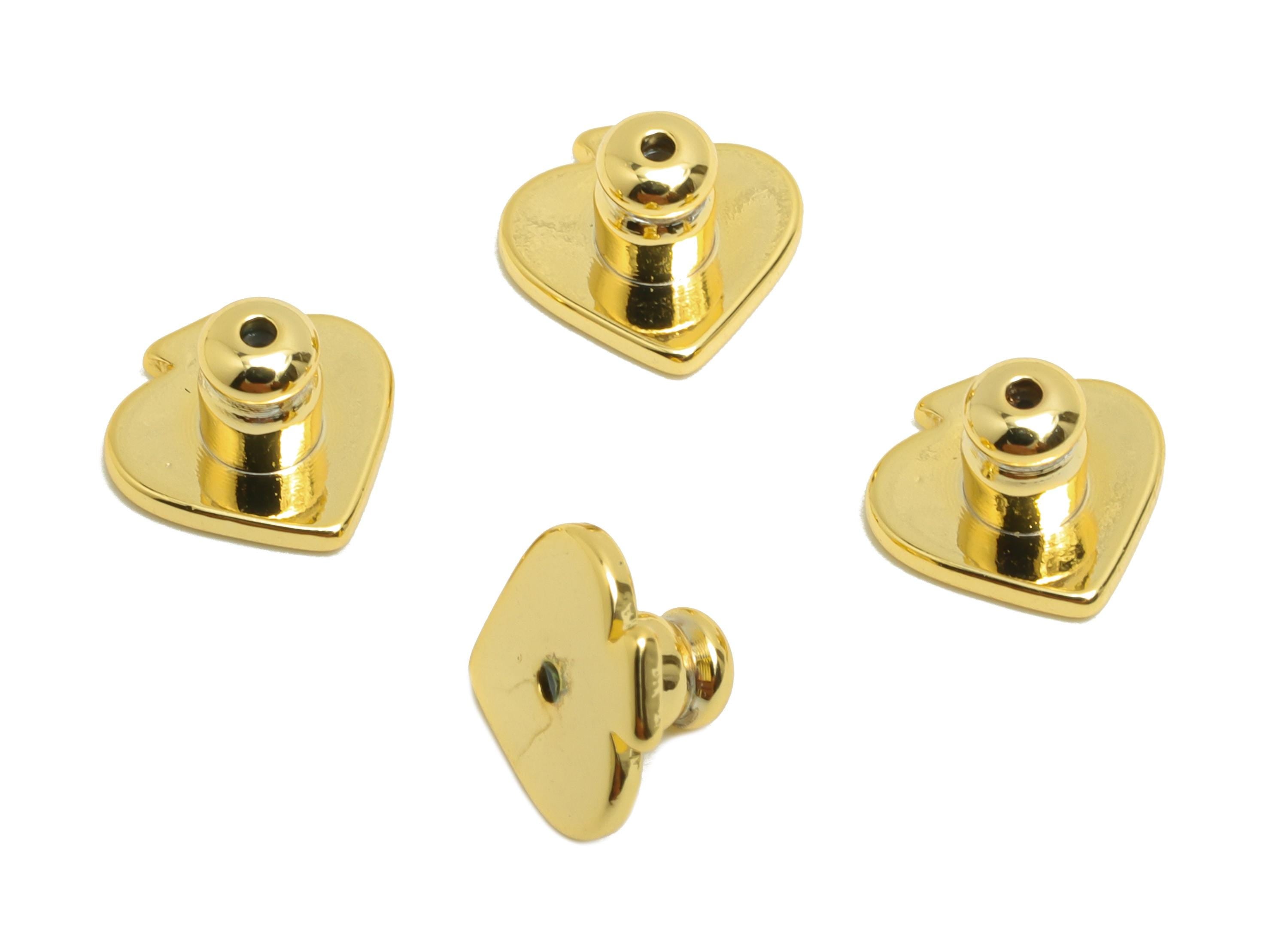 Brass Heart Earring Stopper - Spades Earring Back - Mini Earring Backs for Stud Earring - 18K Real Gold Plating - 8.67x8.66x1.05mm - RGP8750 - DOMEDBAZAAR