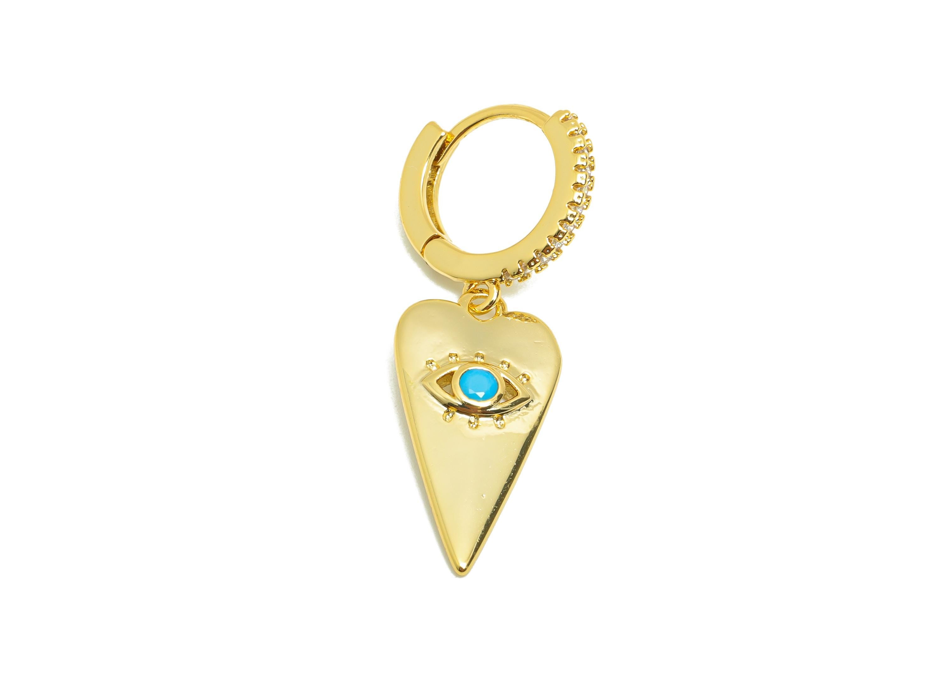 Heart Dangle Huggie Earring - Brass Hoop Earring for Girl - Gold Zircon Eye Dangle Earring - 18K Real Gold Plated-32.53x13.38x2.11mm-RGP8996 - DOMEDBAZAAR