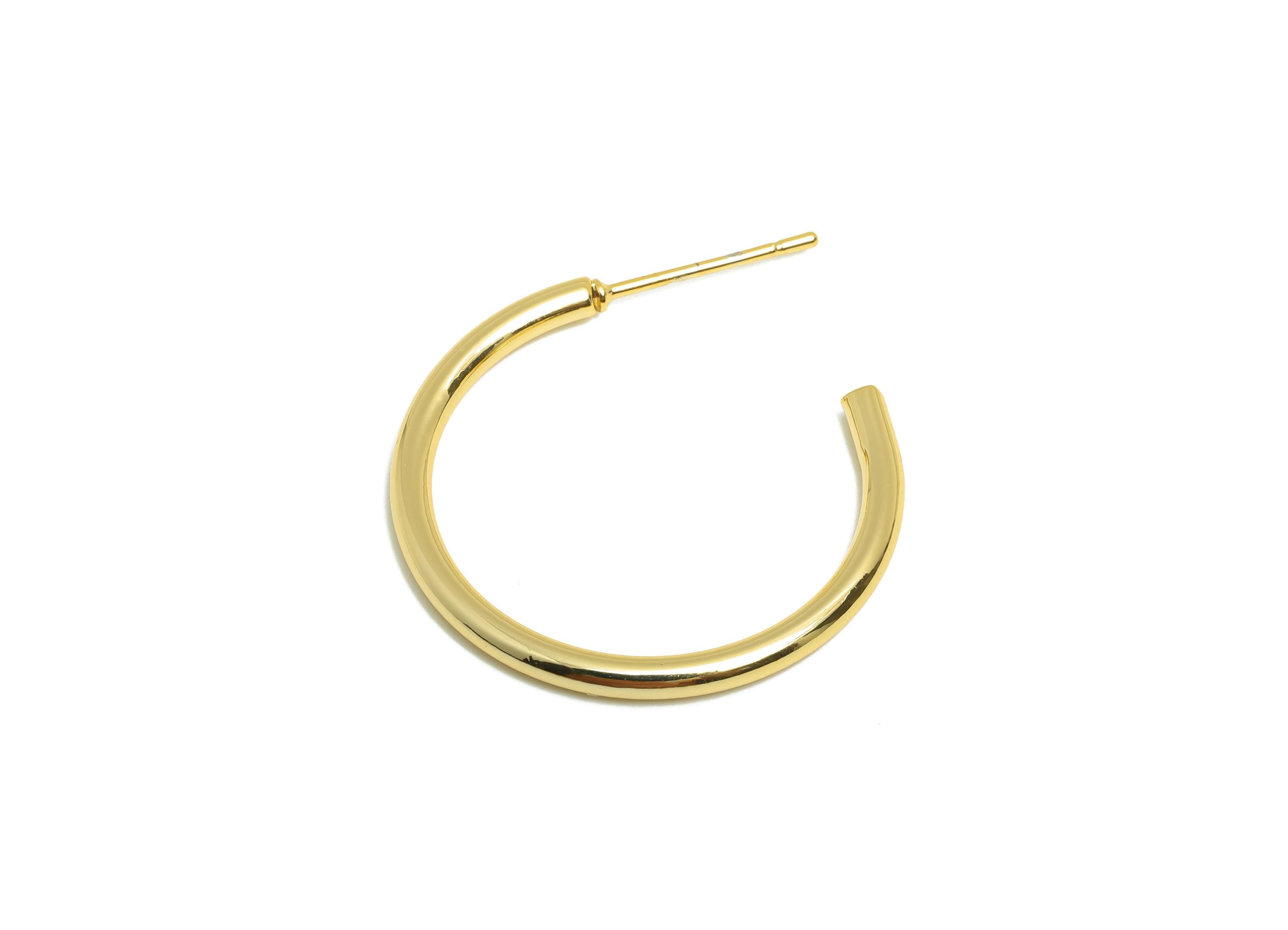 Brass Circle Earring Stud - Gold Minimalist C Hoop Earring Post - Daily Wear Earring - 18K Real Gold Plating - 31.31x27.86x1.7mm - RGP8997 - DOMEDBAZAAR