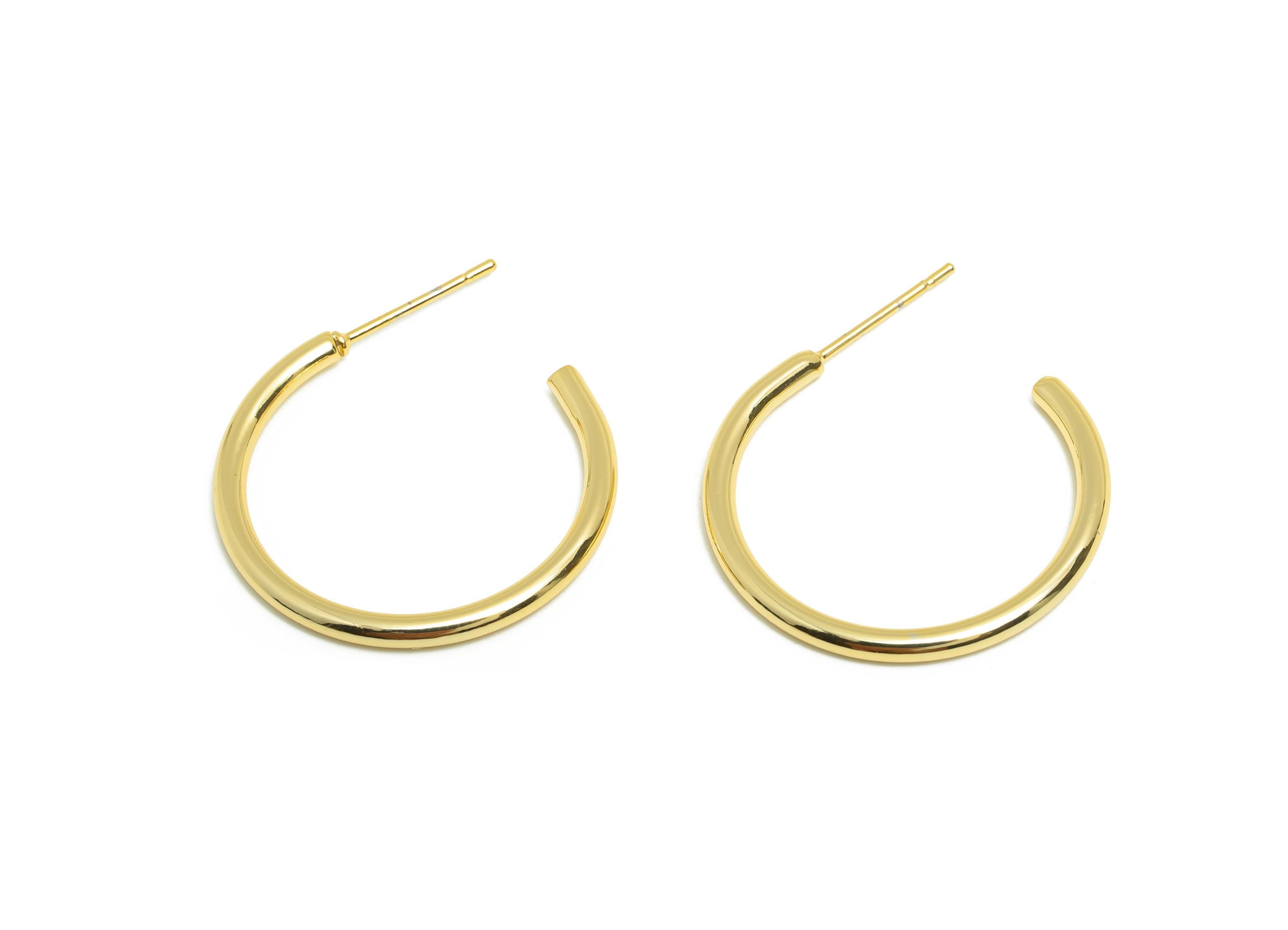 Brass Circle Earring Stud - Gold Minimalist C Hoop Earring Post - Daily Wear Earring - 18K Real Gold Plating - 31.31x27.86x1.7mm - RGP8997 - DOMEDBAZAAR