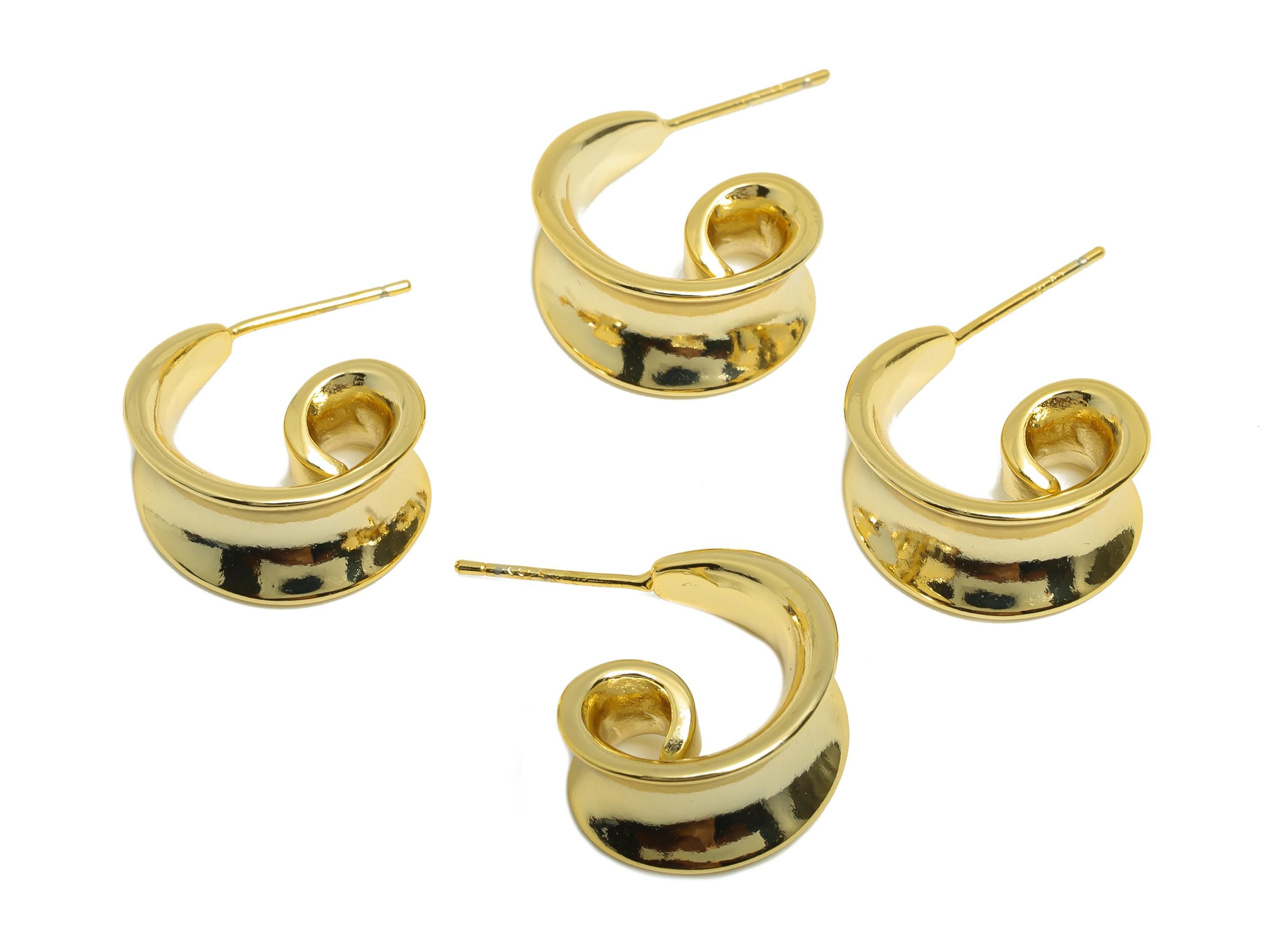 Gold Spiral Hoop Earring Stud - Brass Textured C Hoop Earring - Open Daily Wear Earring - 18K Real Gold Plating - 17.21x8.62x1.52mm- RGP8999 - DOMEDBAZAAR