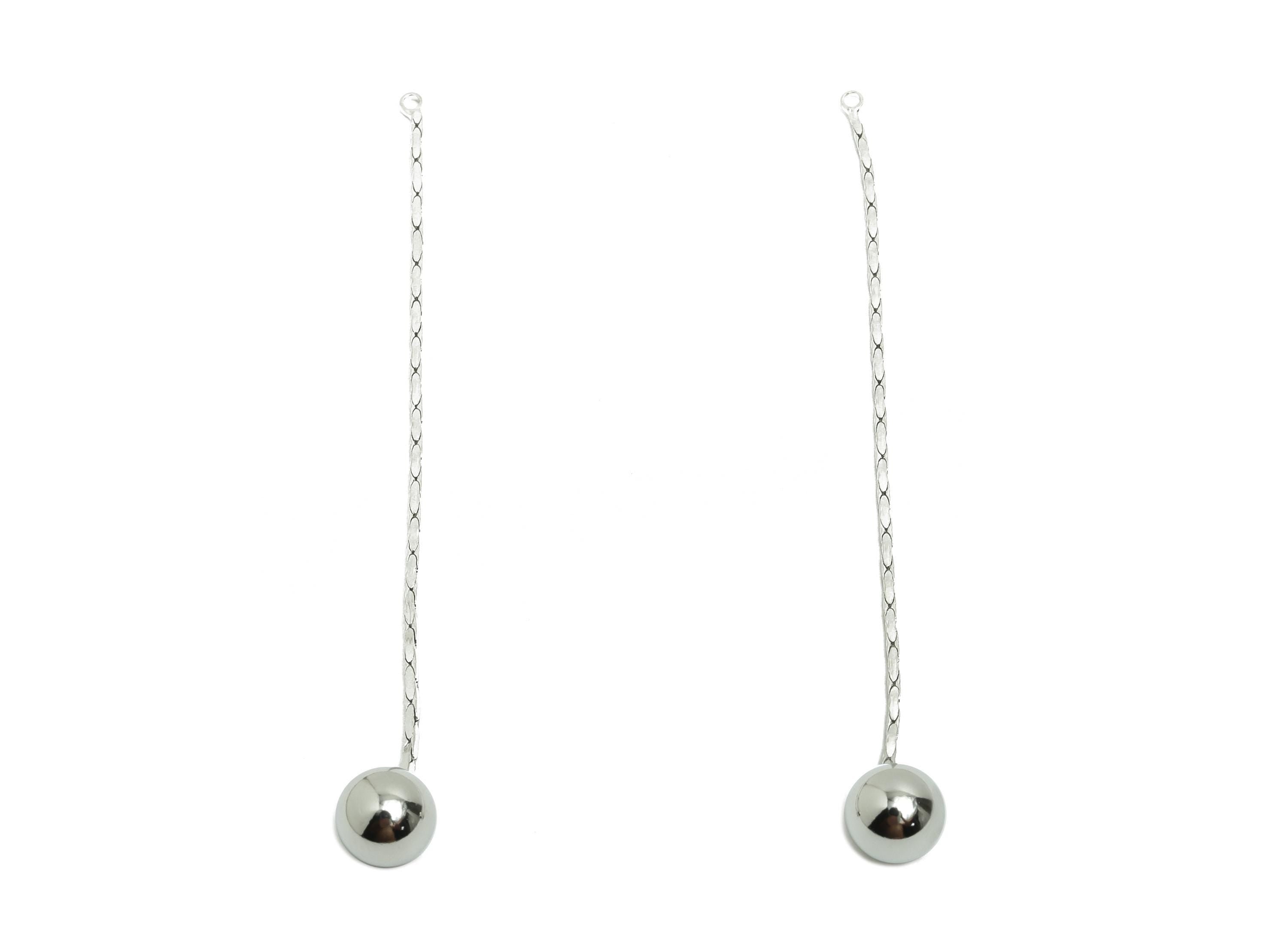 Brass Ball Dangle Earring Charm - Brass Minimalist Hanging Bead Charm - Chain Drop Pendant - 18K Real White Gold Plated - 75x7x7mm -RGP10010 - DOMEDBAZAAR