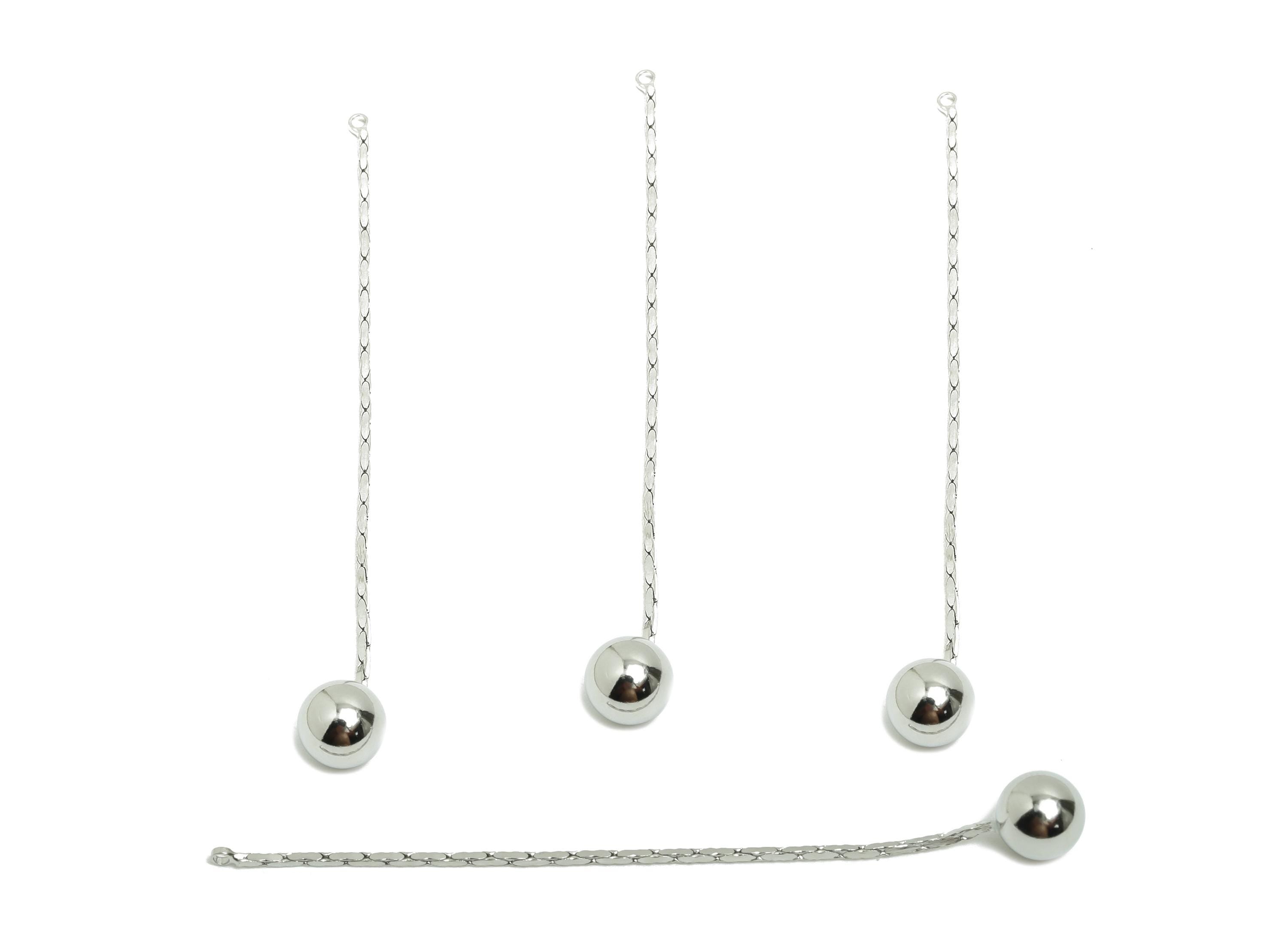 Brass Ball Dangle Earring Charm - Brass Minimalist Hanging Bead Charm - Chain Drop Pendant - 18K Real White Gold Plated - 75x7x7mm -RGP10010 - DOMEDBAZAAR