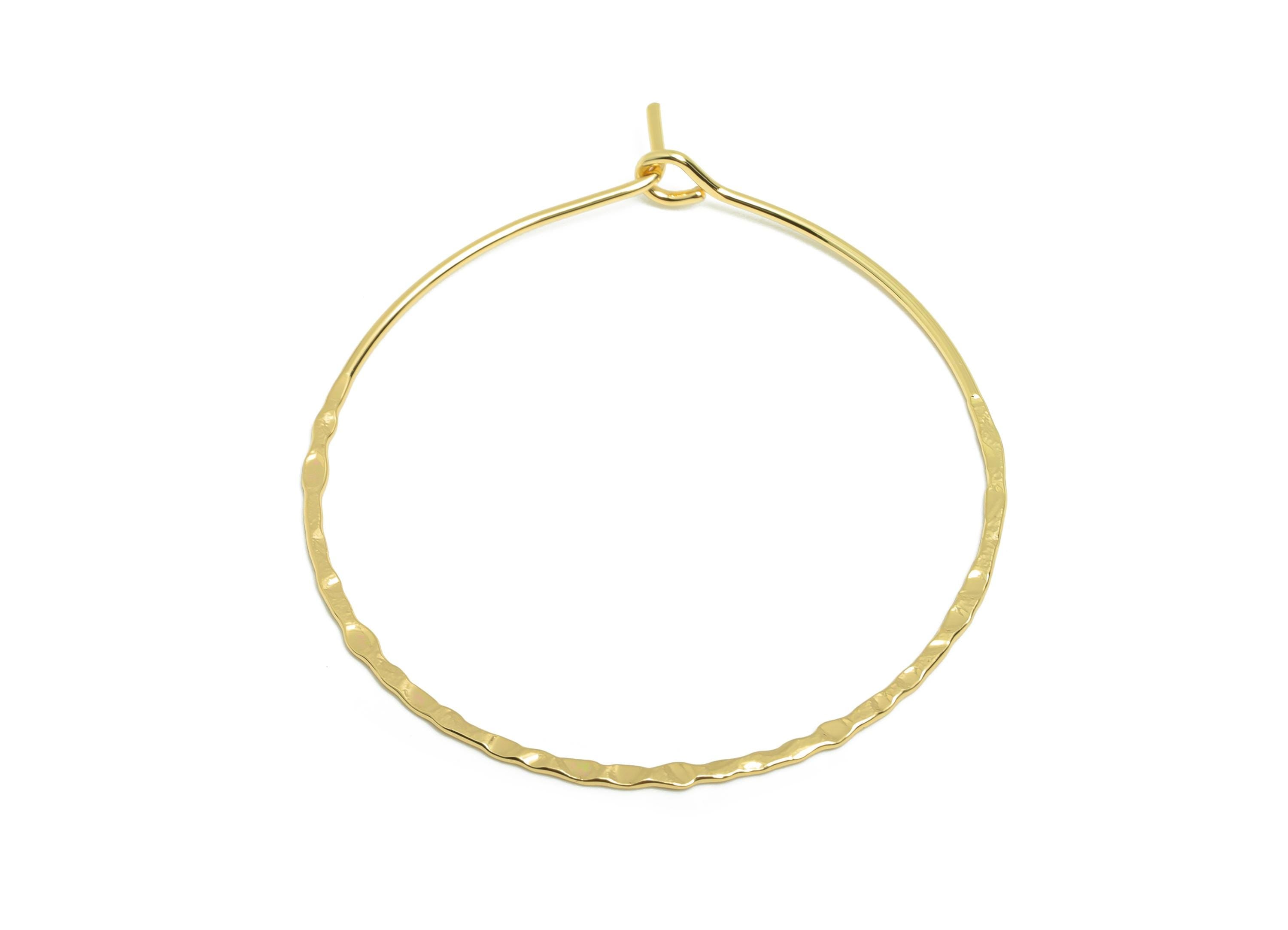 Brass Circle Hoop Earring - Gold Hammered Huggie Earring Wire - Round Daily Wear Earring - 18K Real Gold Plating-45.61x40.47x0.69mm- RGP9007 - DOMEDBAZAAR