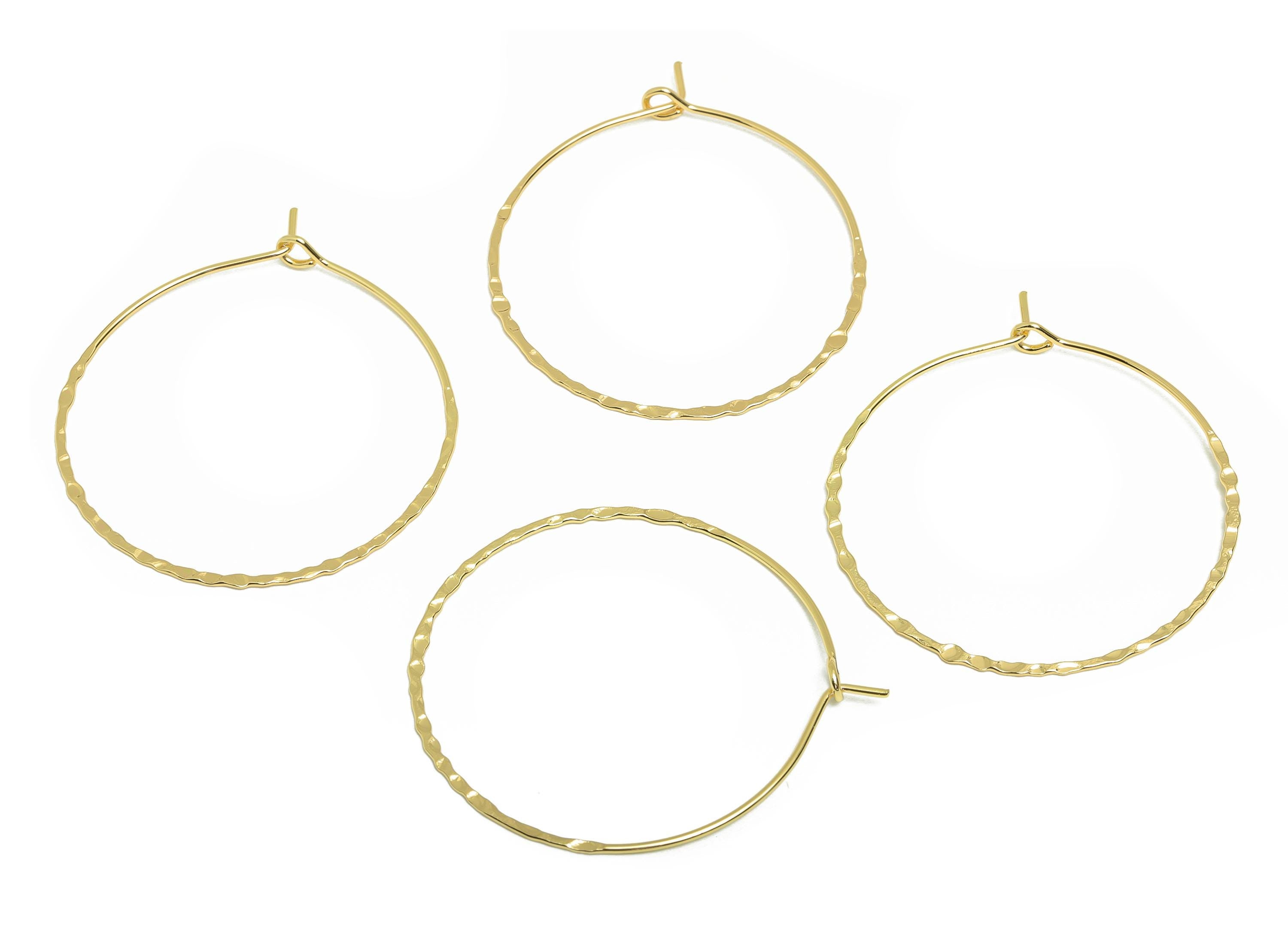 Brass Circle Hoop Earring - Gold Hammered Huggie Earring Wire - Round Daily Wear Earring - 18K Real Gold Plating-45.61x40.47x0.69mm- RGP9007 - DOMEDBAZAAR