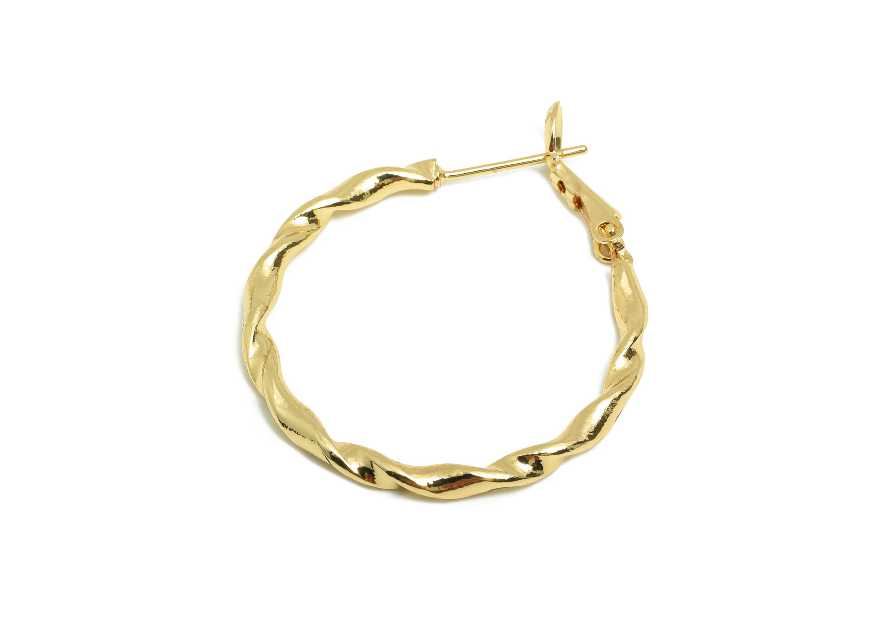 Brass Twisted Hoop Ear - Gold Huggie Earring for Girl's - Wave Round Daily Wear Earring - 18K Real Gold Plated - 30.63x30.08x2.15mm- RGP9009 - DOMEDBAZAAR