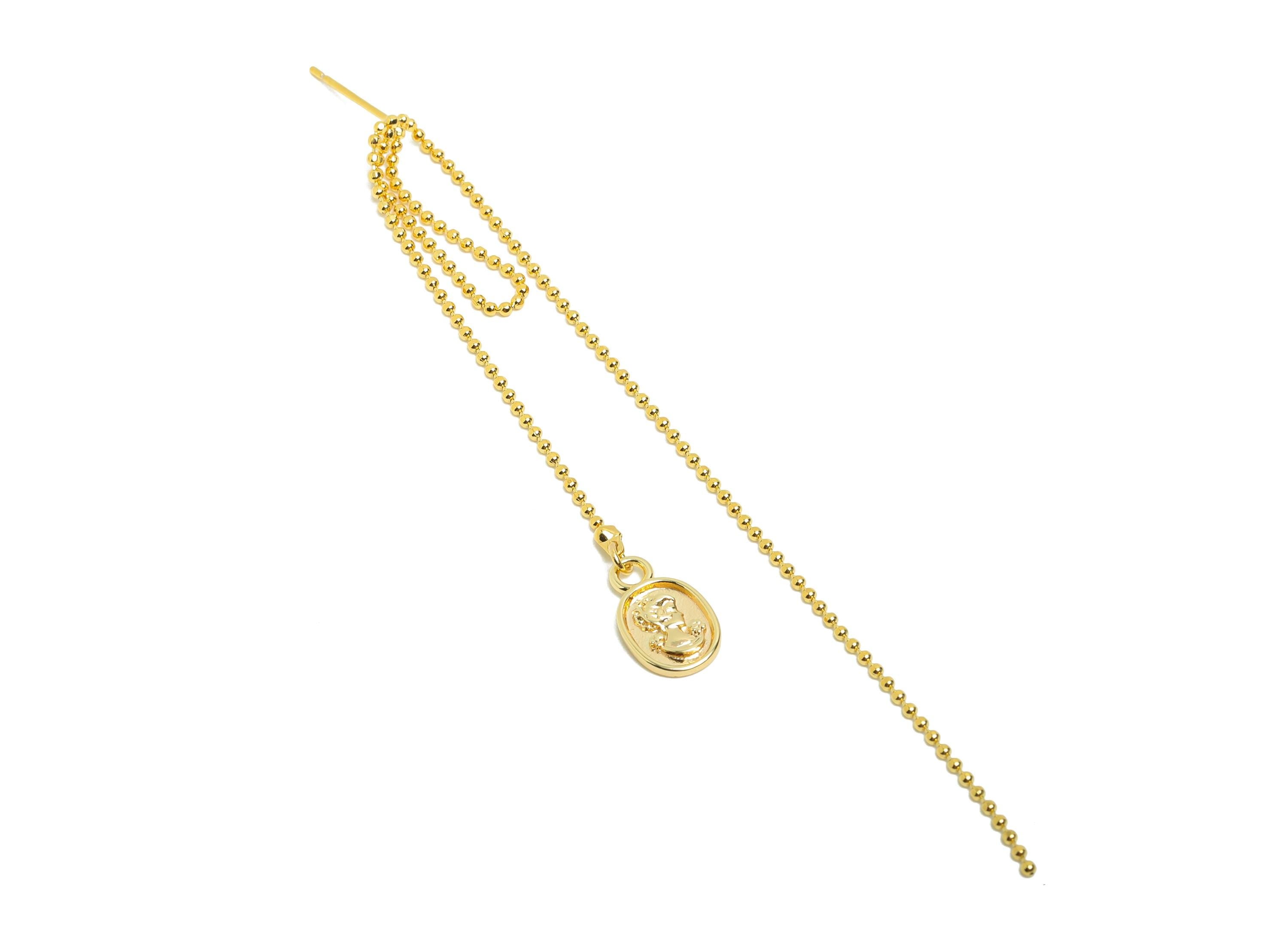 Brass Vintage Tassel Stud - Brass Elegant Gold Chain Earring Post - Gold Medallion Dangle Earring - Dainty Coin Stud - 95x7.7x1mm - RGP9984 - DOMEDBAZAAR