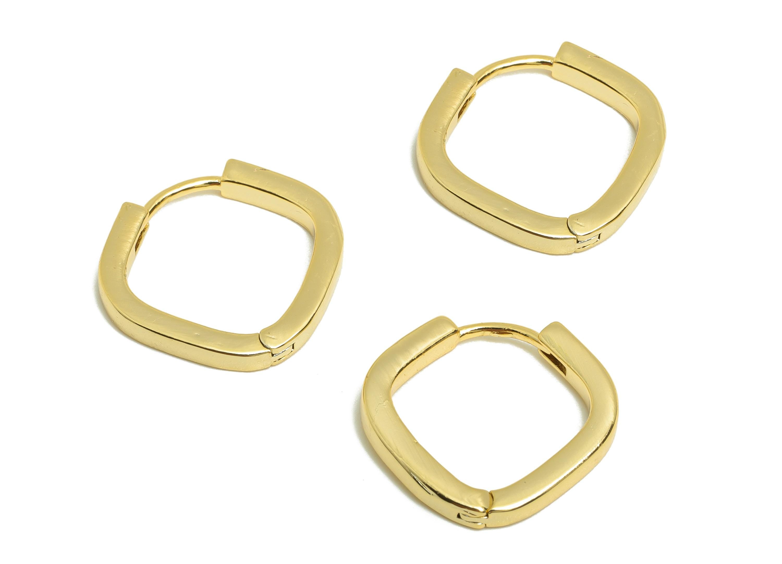 Brass Square Hoop Earring - Gold Huggie Earring for Girls - Square Daily Wear Hoop Earring - 18K Real Gold Plated- 16.1x15.99x2.28mm-RGP9011 - DOMEDBAZAAR