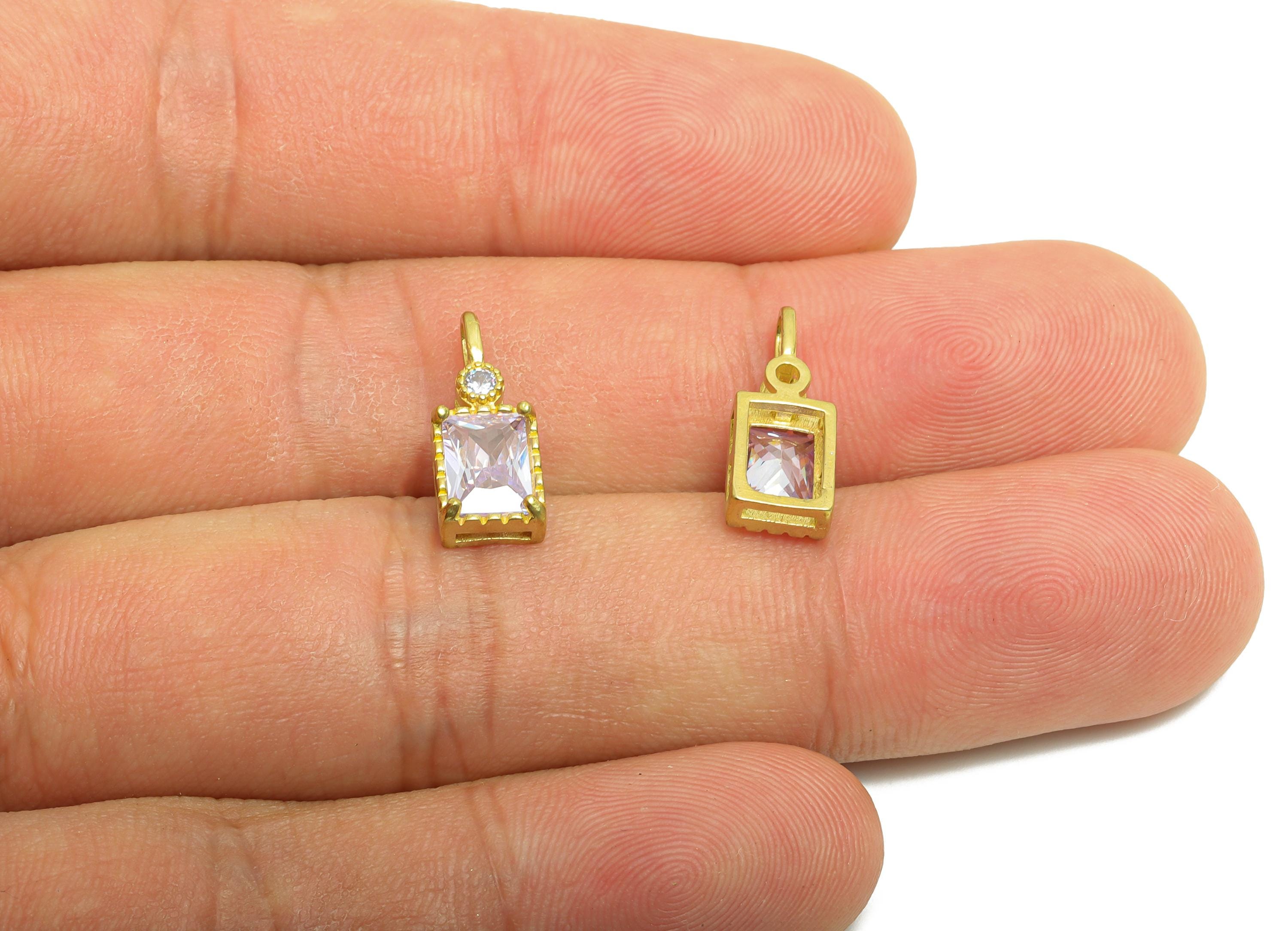 Rectangular Gemstone Pendant - Raw Brass Zircon Geometry Pendant - Luxury Charm Rectangular Gem Accent Stone - 15x6x3mm - PP10842 - DOMEDBAZAAR