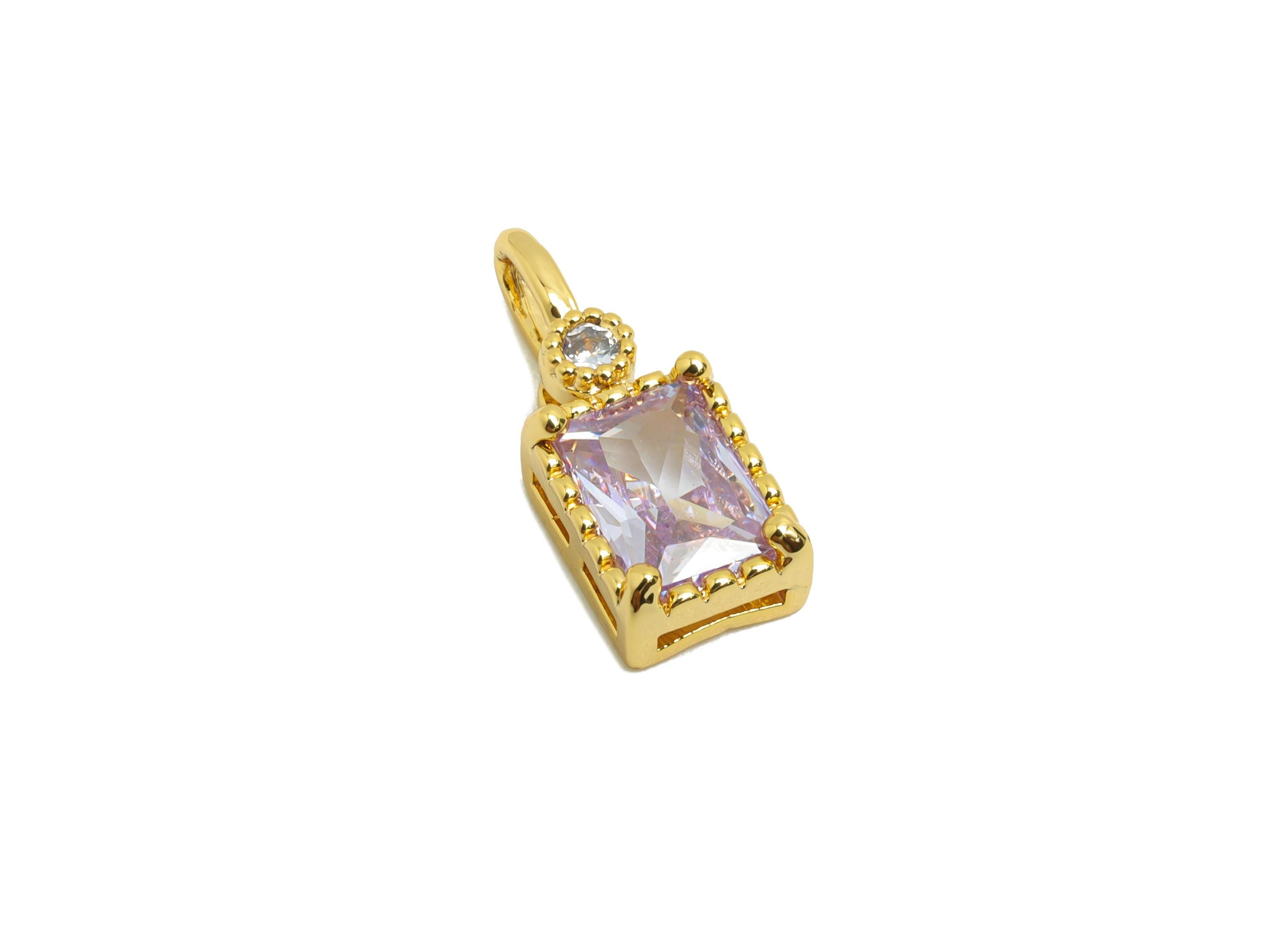 Rectangular Gemstone Gold Pendant - Brass Zircon Geometry Pendant - Luxury Gold Charm Rectangular Gem Accent Stone - 15x6x3mm - RGP10131 - DOMEDBAZAAR