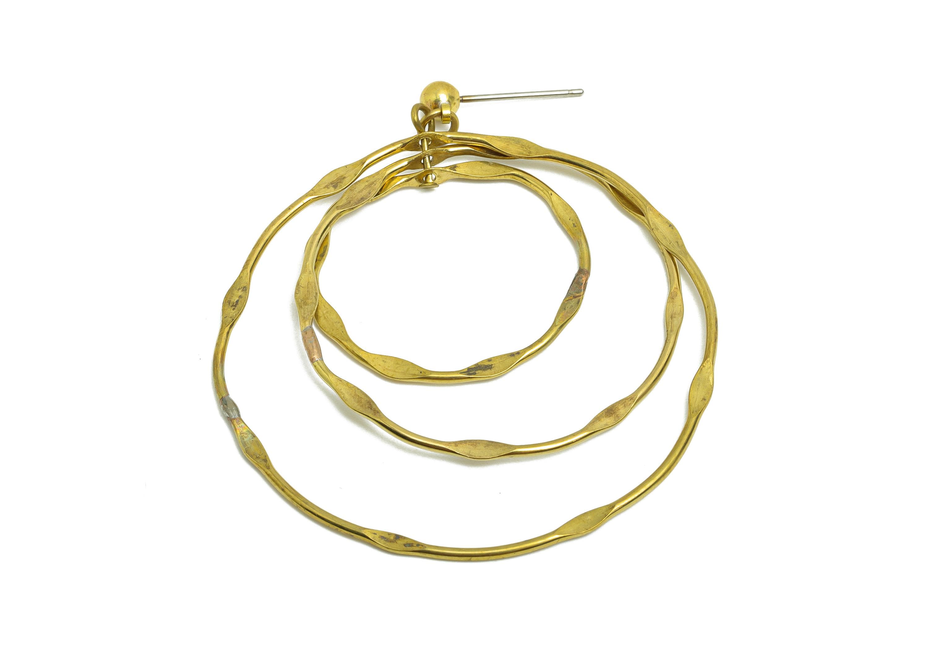 Hammered Earring Stud - Raw Brass Boho Chic Layered Hoop Earring Post - Hammered Double Hoop Earrings Post - 58x47x4mm - PP10836 - DOMEDBAZAAR