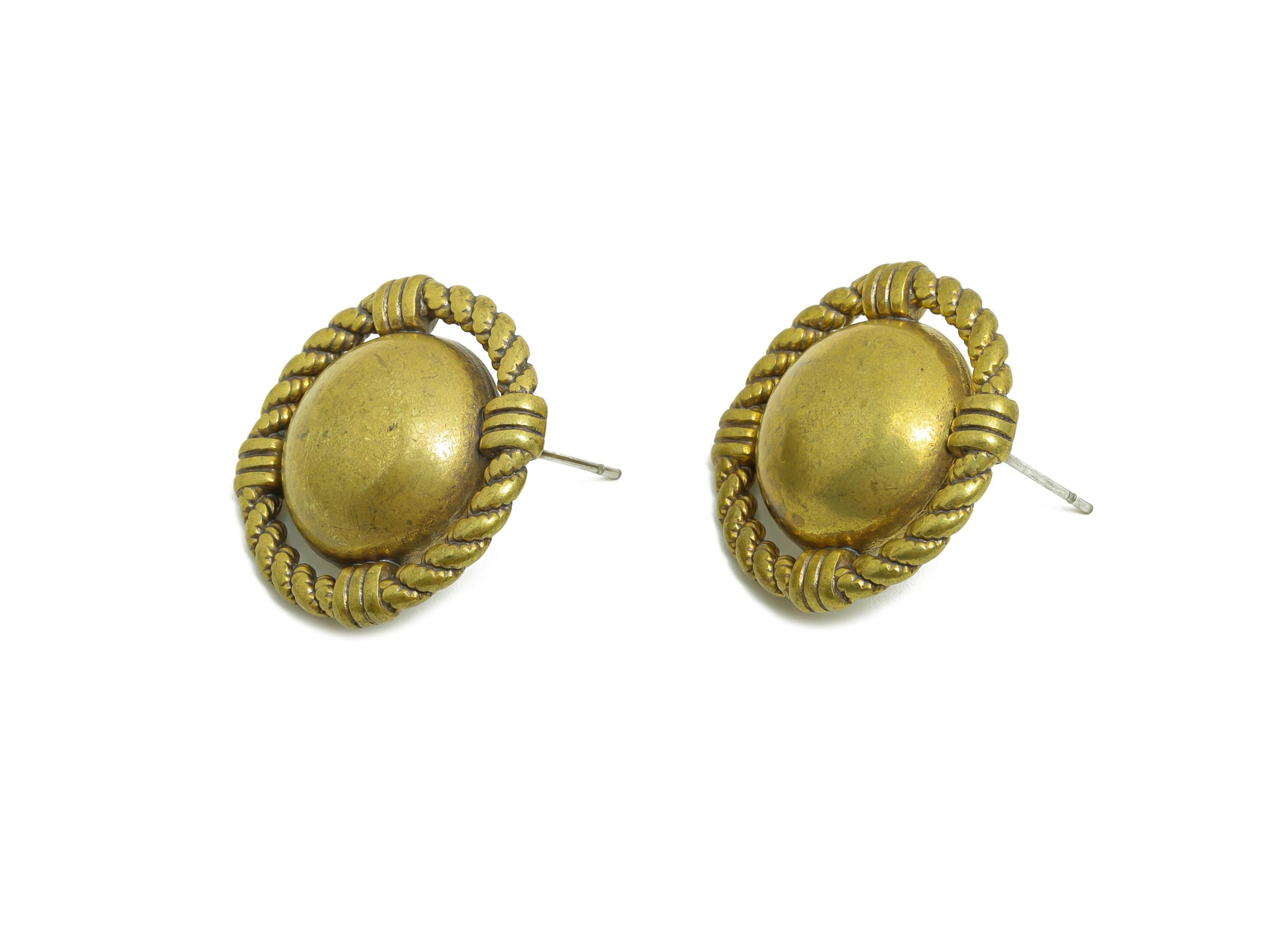 Vintage Rope Twist Stud Earrings - Raw Brass Classic Earrings Rope Earring Post - Brass Antique Dome Earring - 23.48x23.48x6mm - PP10829 - DOMEDBAZAAR