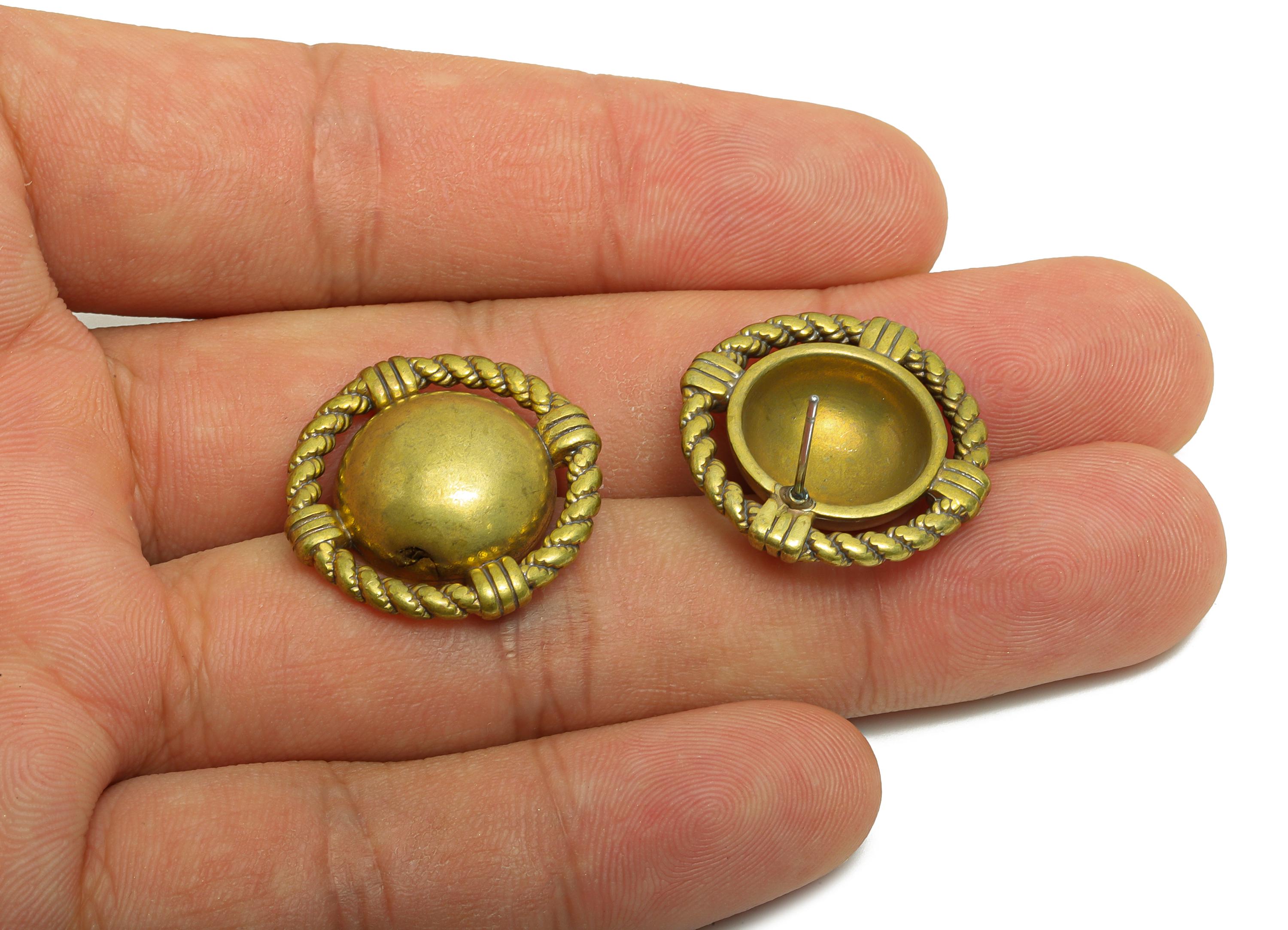 Vintage Rope Twist Stud Earrings - Raw Brass Classic Earrings Rope Earring Post - Brass Antique Dome Earring - 23.48x23.48x6mm - PP10829 - DOMEDBAZAAR
