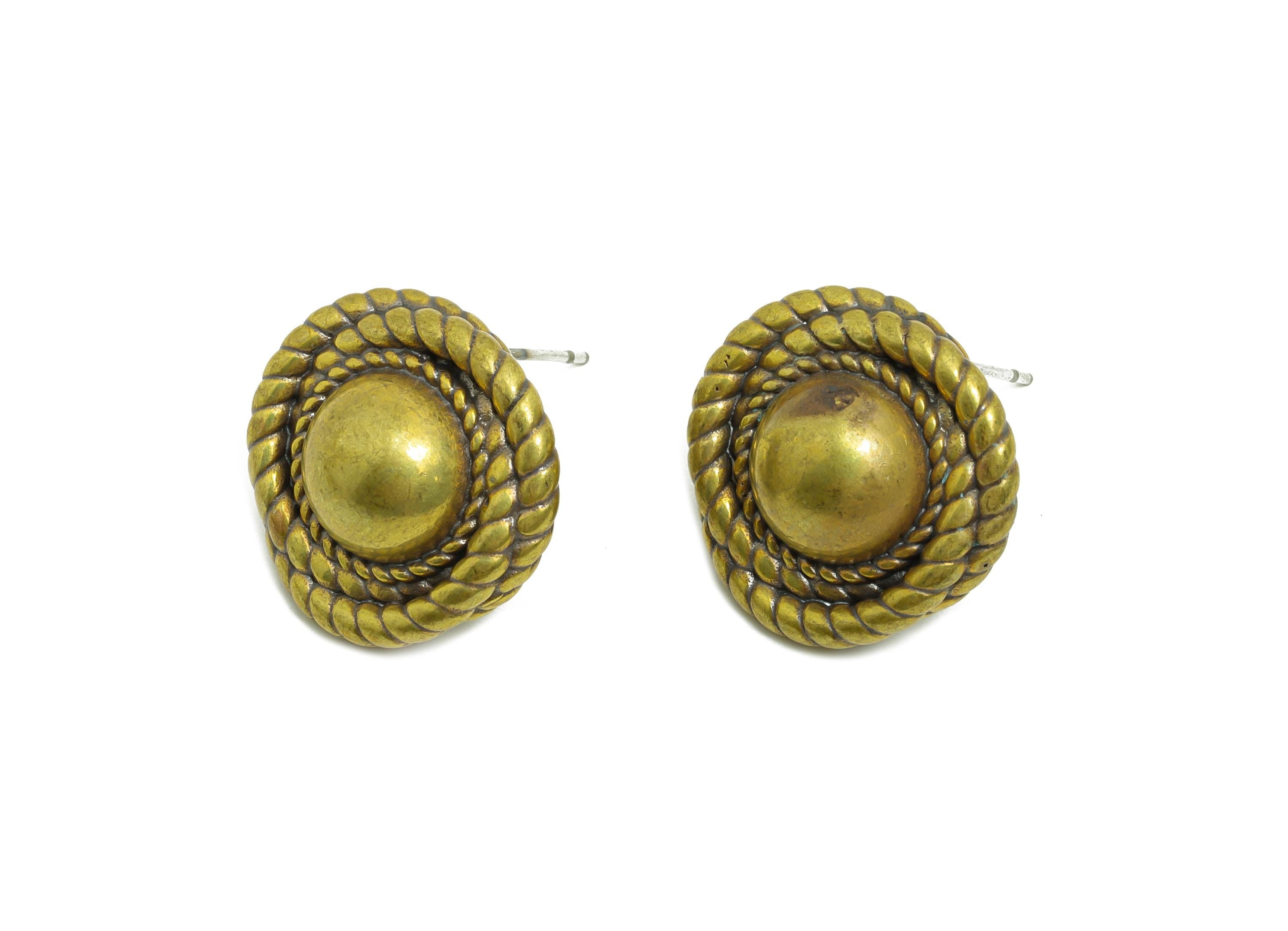 Vintage Rope Twist Stud Earrings - Raw Brass Classic Earrings Rope Earring Post - Brass Antique Dome Earring -18.9x18.6x7.46mm - PP10830 - DOMEDBAZAAR