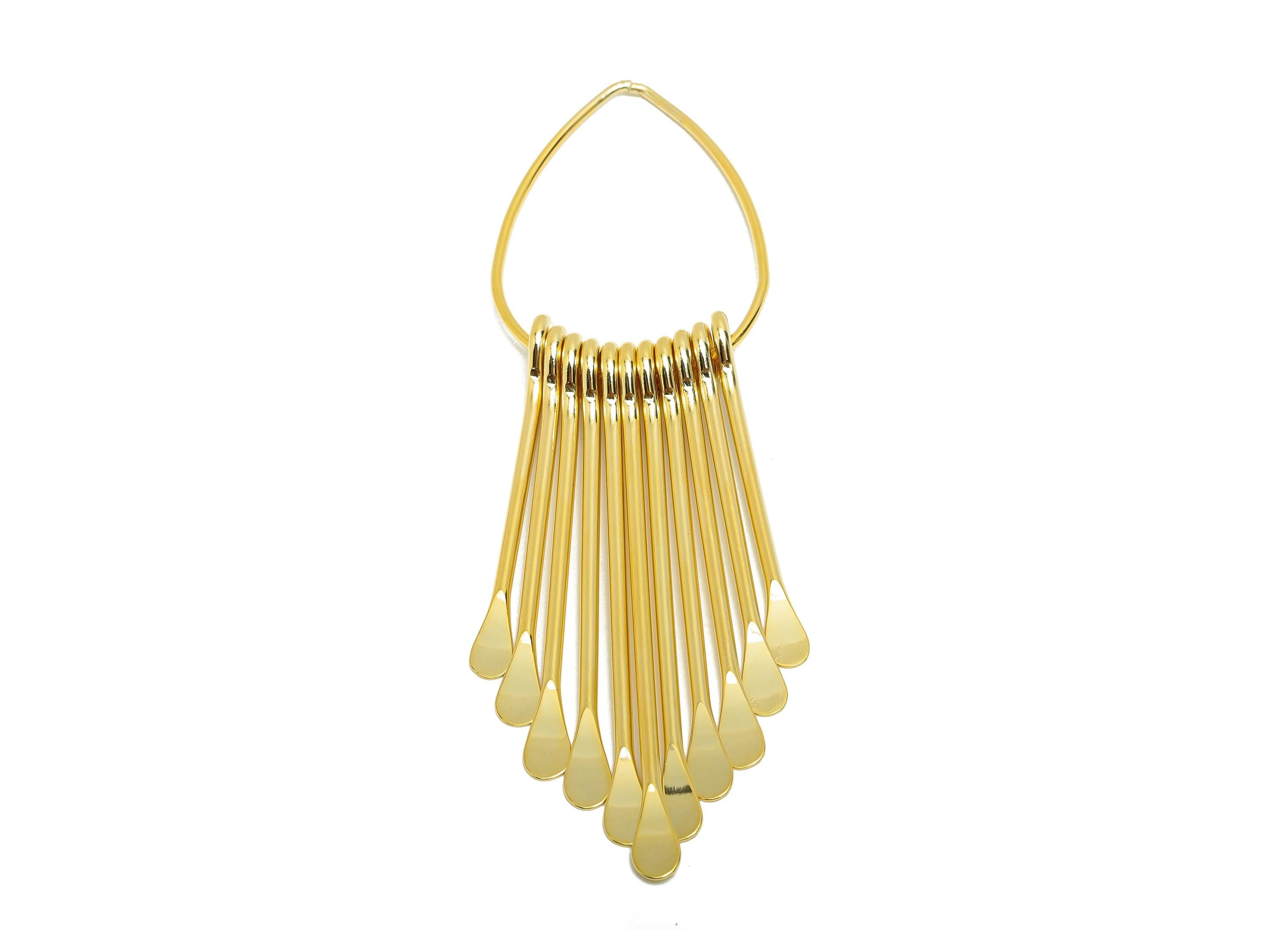 Brass Fringe Earring - Drop Fringe Charm for Earring - Gold Teardrop Dangle Earring Charm - 18K Real Gold Plating - 97.4x28x6.6mm - RGP8755 - DOMEDBAZAAR