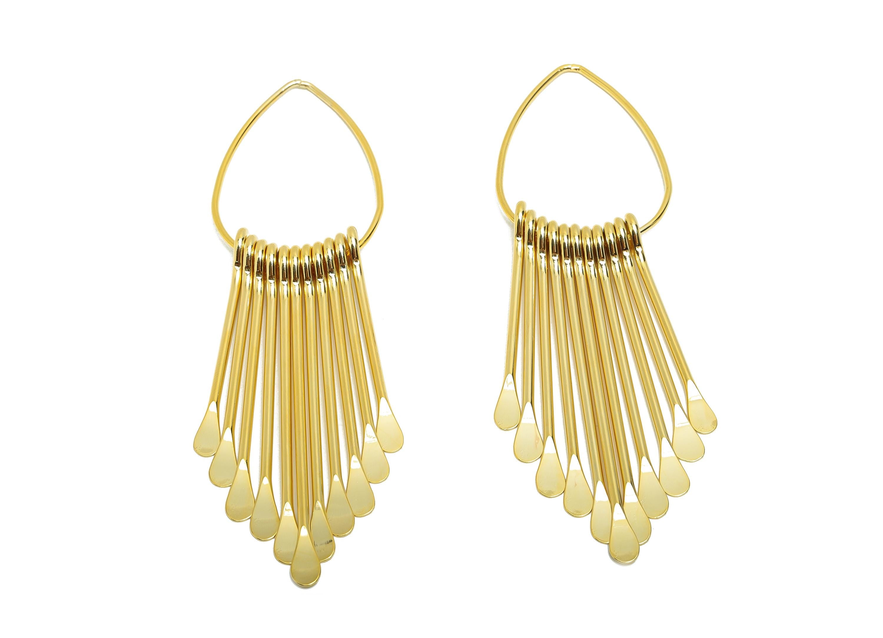 Brass Fringe Earring - Drop Fringe Charm for Earring - Gold Teardrop Dangle Earring Charm - 18K Real Gold Plating - 97.4x28x6.6mm - RGP8755 - DOMEDBAZAAR