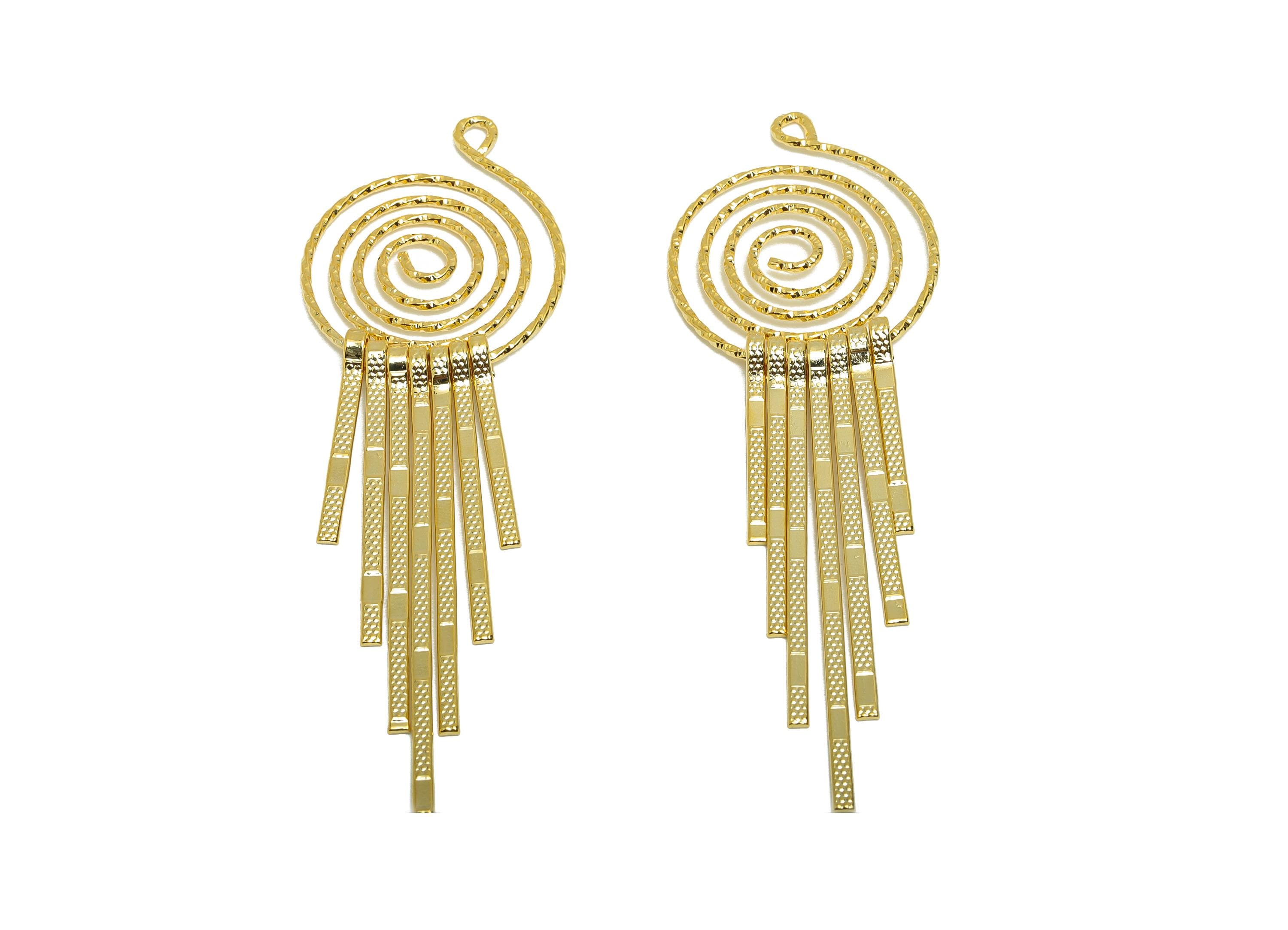 Brass Spiral Fringe Charm - Round Spiral Fringe Charm for Earring - Gold Hammered Charm - 18K Real Gold Plating - 79.3x28x4.8mm - RGP8756 - DOMEDBAZAAR