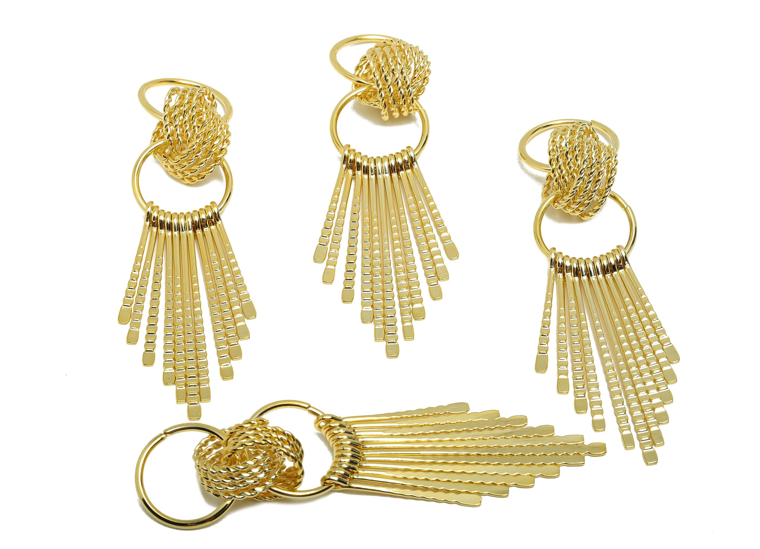 Brass Round Fringe Charm - Twisted Circle Fringe Charm for Earring - Gold Hammered Pendant - 18K Real Gold Plating - 79x20x4.5mm - RGP8762 - DOMEDBAZAAR