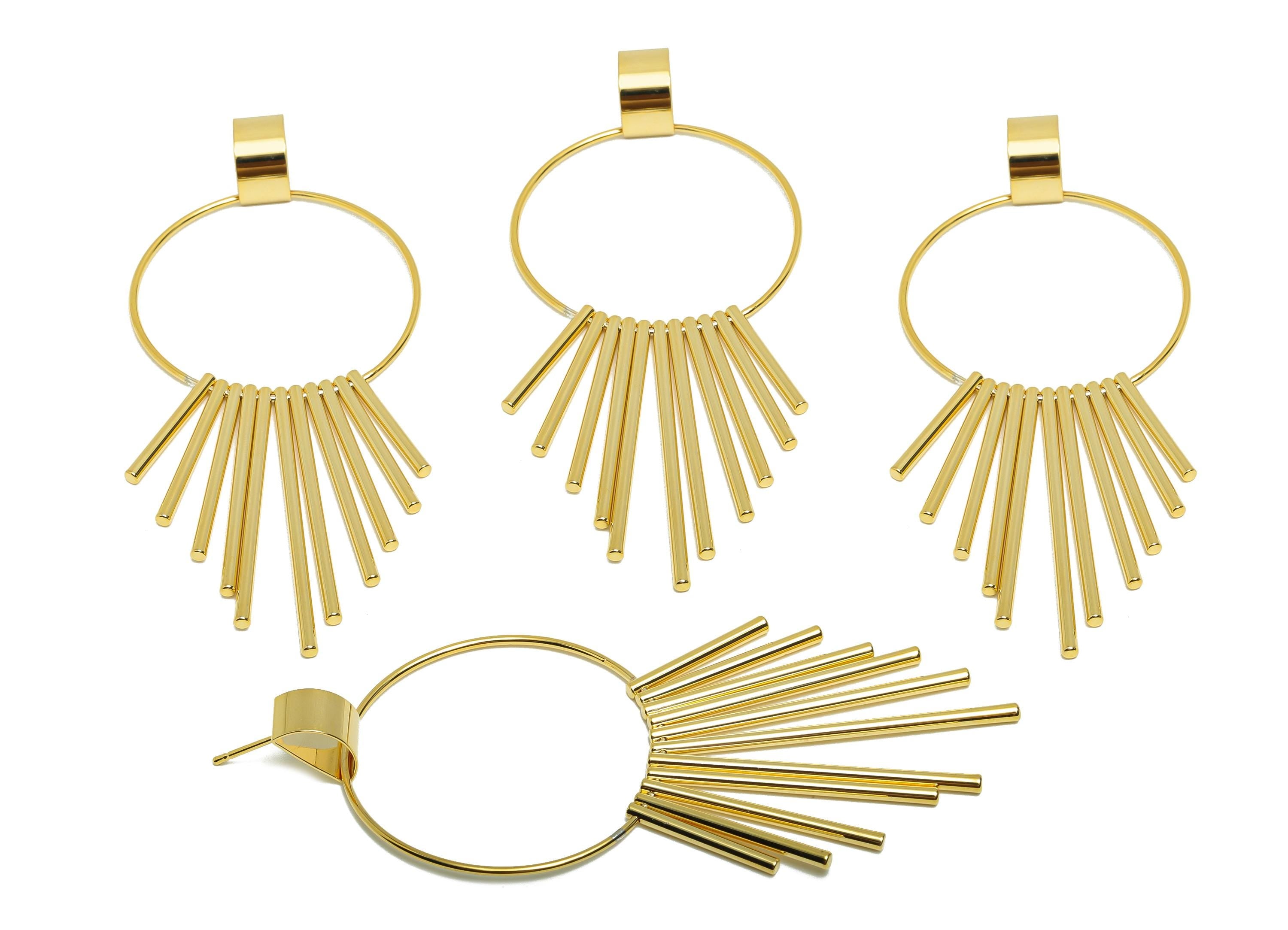 Brass Round Fringe Earring - Fringe Earring Stud for Women - Gold Circle Dangle Earring Post - 18K Real Gold Plating-91.3x44x1.35mm- RGP8765 - DOMEDBAZAAR