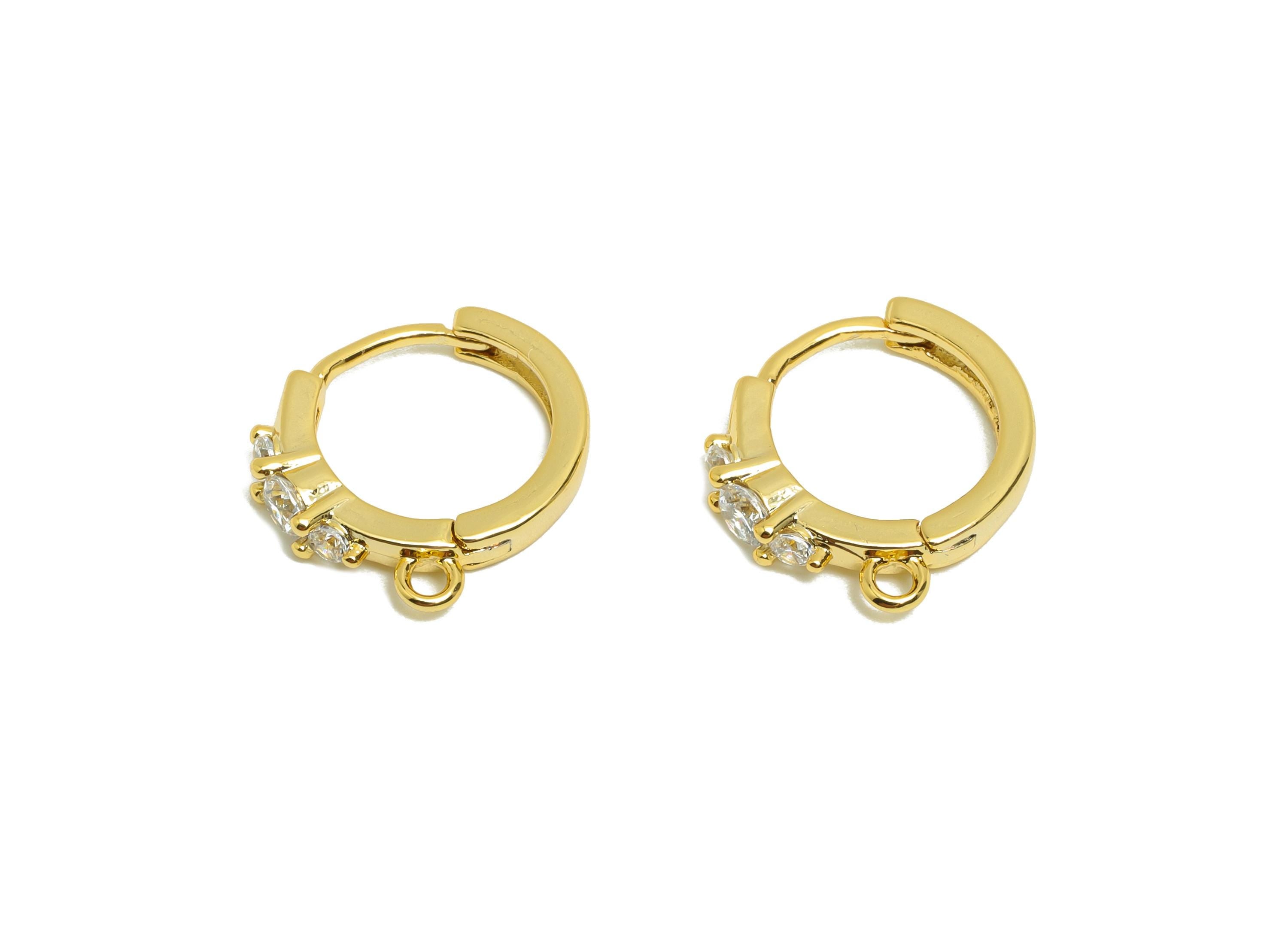 Brass Huggie Hoop Earring - Gold Zircon Earring for Women - Daily Wear Hoop Ear Clasp - 18K Real Gold Plating - 16.2x13.3x2.8mm - RGP8770 - DOMEDBAZAAR