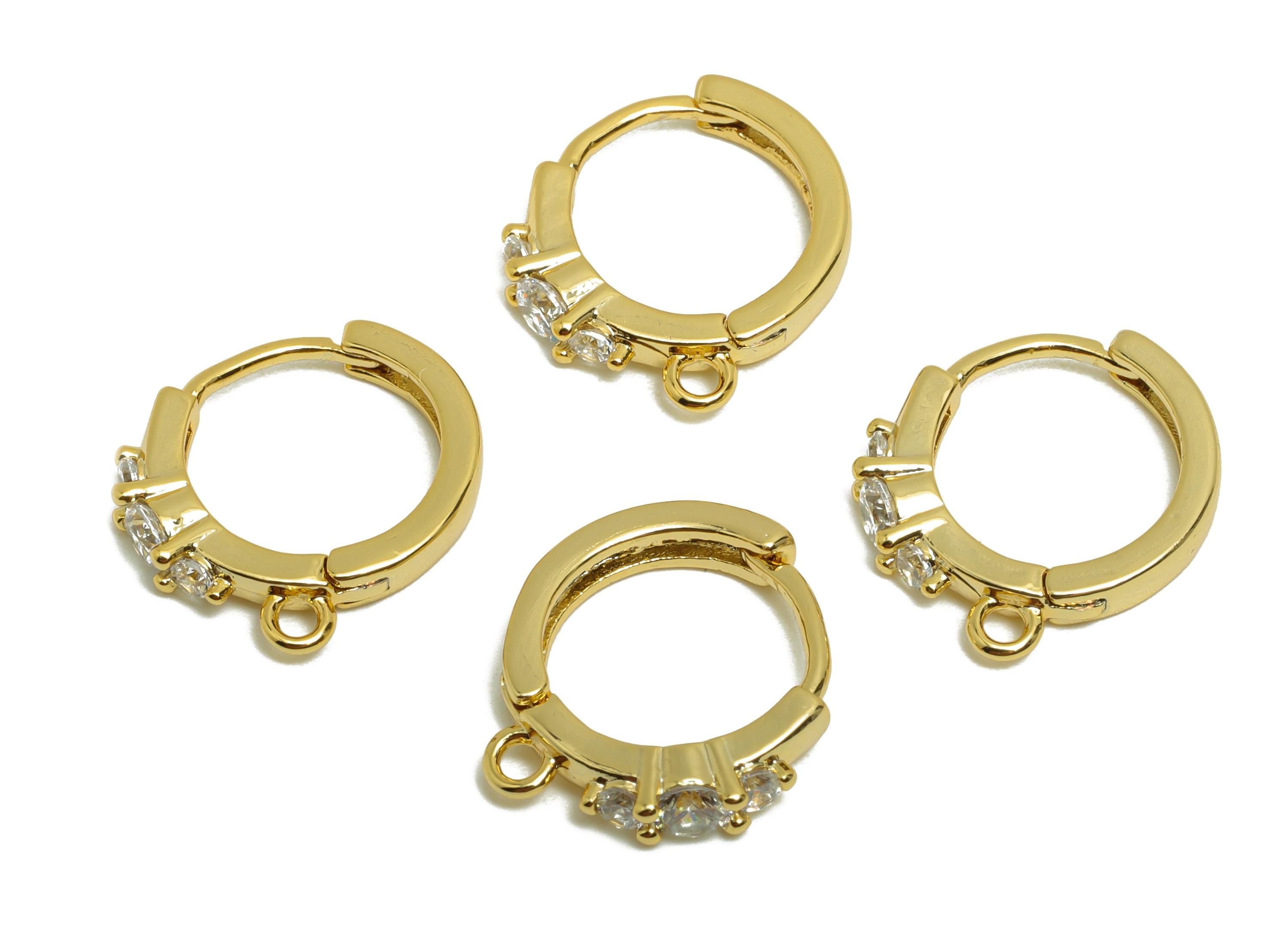 Brass Huggie Hoop Earring - Gold Zircon Earring for Women - Daily Wear Hoop Ear Clasp - 18K Real Gold Plating - 16.2x13.3x2.8mm - RGP8770 - DOMEDBAZAAR