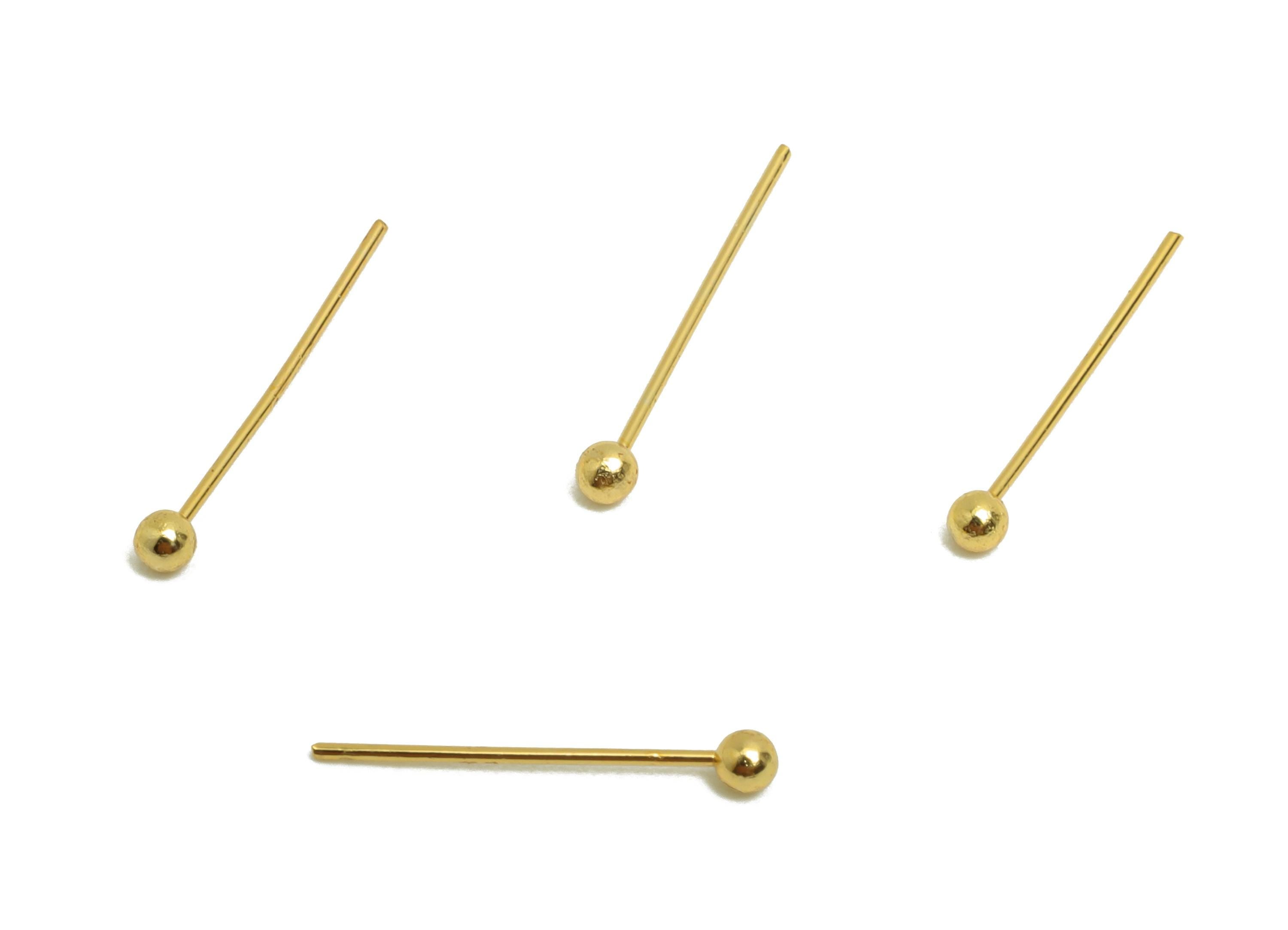 Tiny Ball Earring Stud - Brass Mini Ball Earring for Girls - Gold Tiny Ball Earring Post - 18K Real Gold Plating - 14.2x1.8x1.8mm - RGP8769 - DOMEDBAZAAR