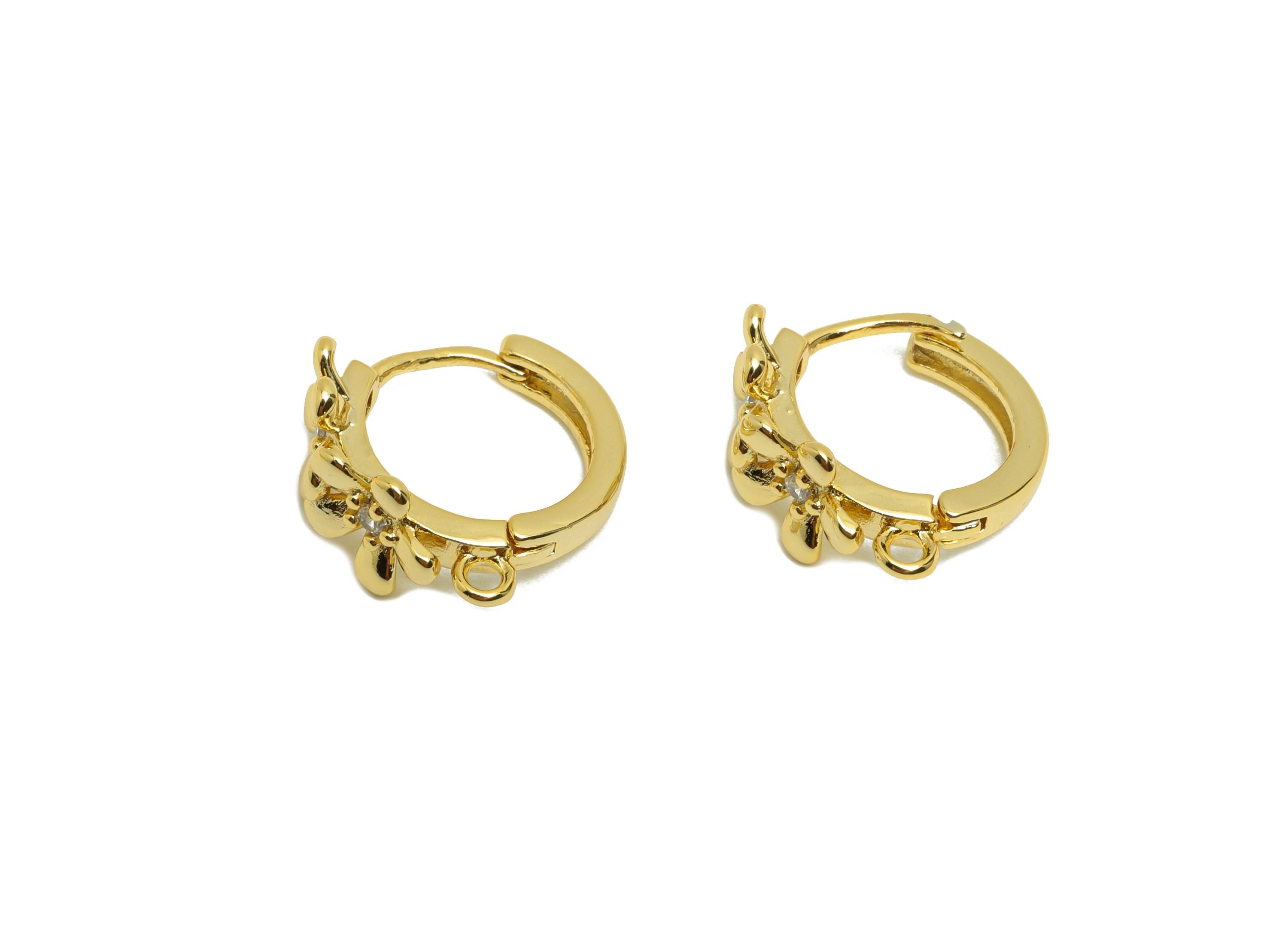 Brass Flower Hoop Earring - Gold Zircon Huggie Earring for Women - Daily Wear Ear Clasp - 18K Real Gold Plating - 16x15.7x8.2mm - RGP8771 - DOMEDBAZAAR