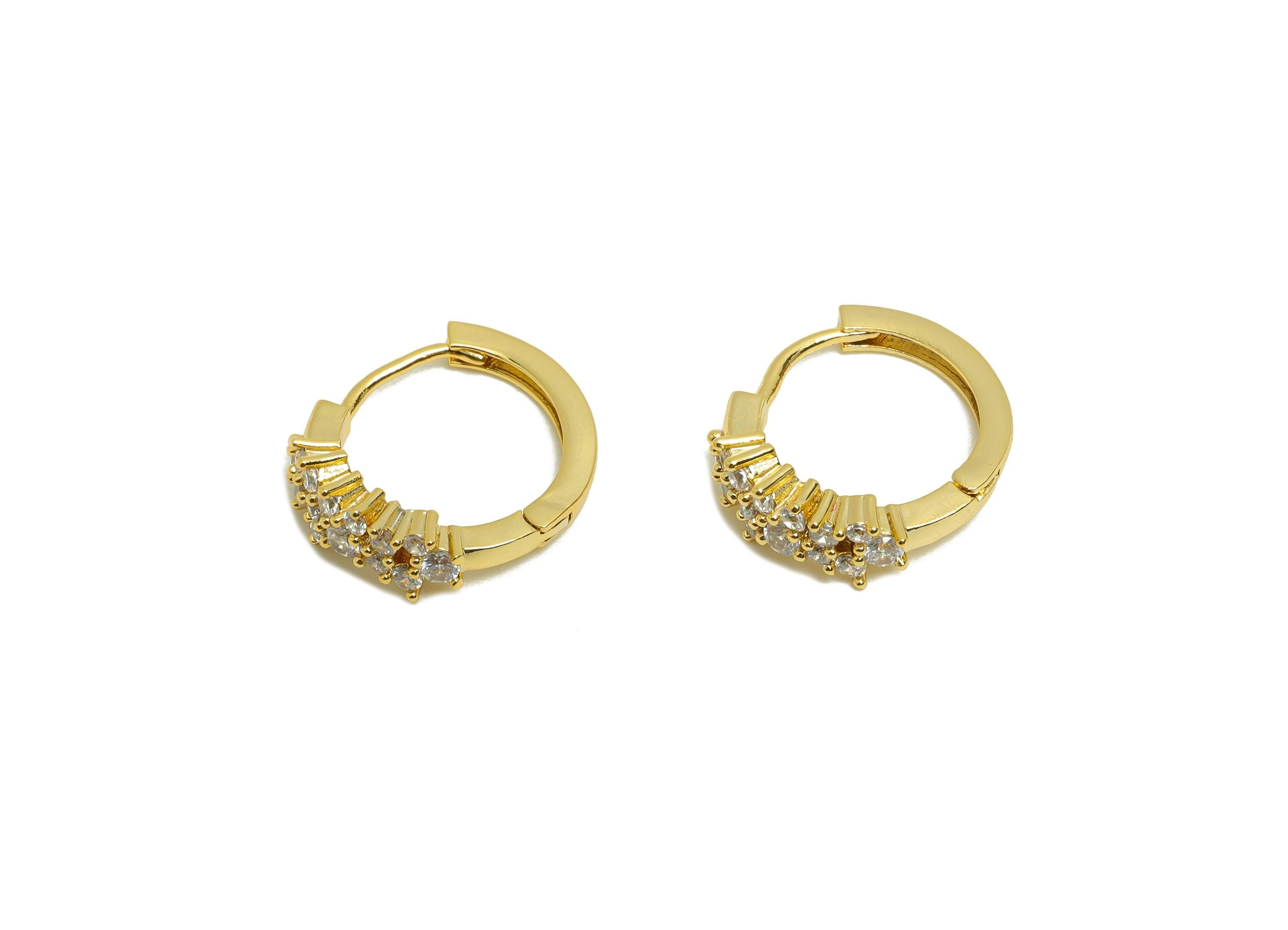 Brass Huggie Hoop Earring - Gold Zircon Earring for Women - Daily Wear Hoop Ear Clasp - 18K Real Gold Plating - 15.7x13.14x5.1mm - RGP8772 - DOMEDBAZAAR
