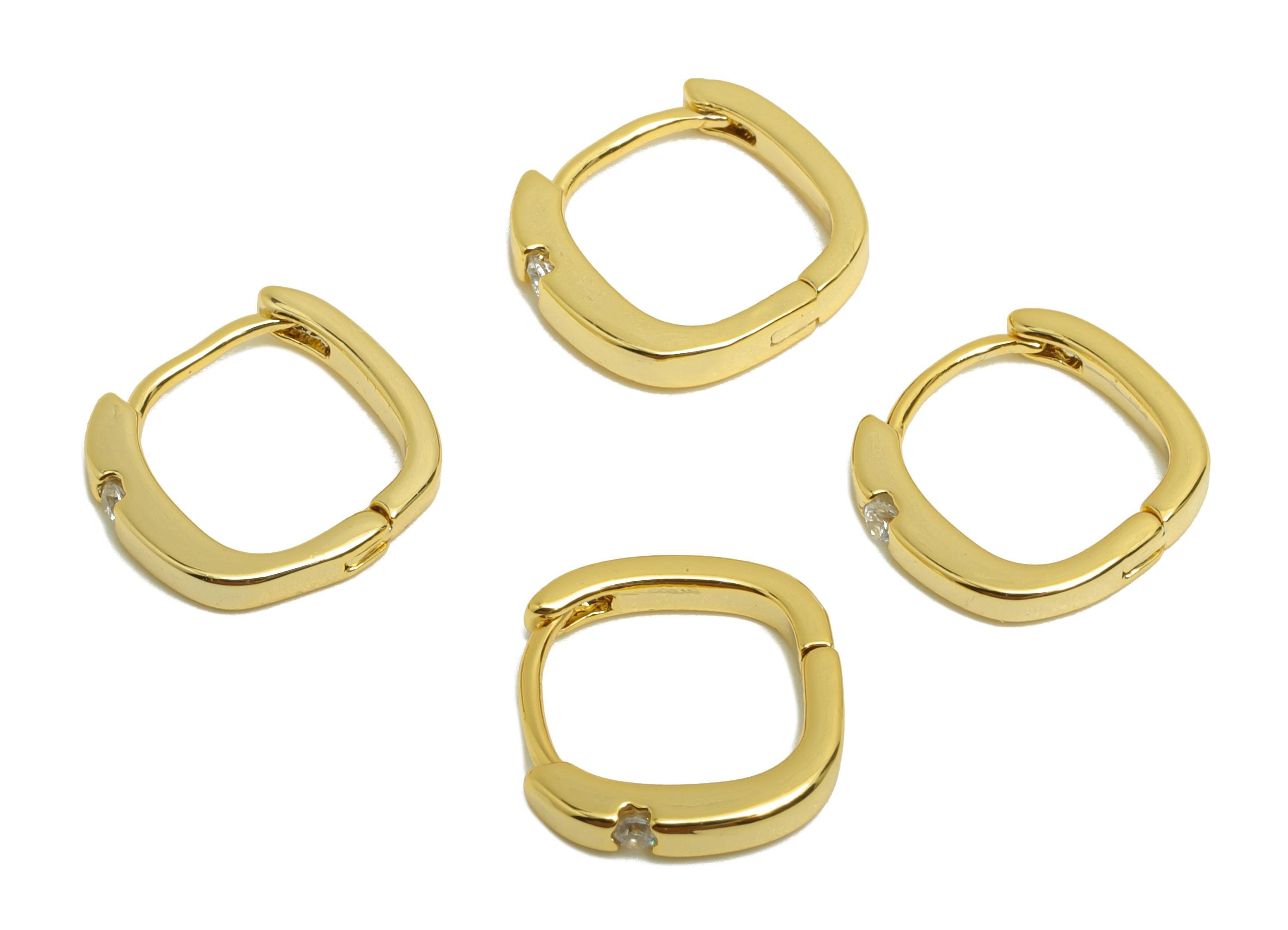 Brass Square Huggie Earring - Gold Zircon Earring for Women - Daily Wear Hoop Ear Clasp - 18K Real Gold Plating - 11x10.6x1.8mm - RGP8773 - DOMEDBAZAAR