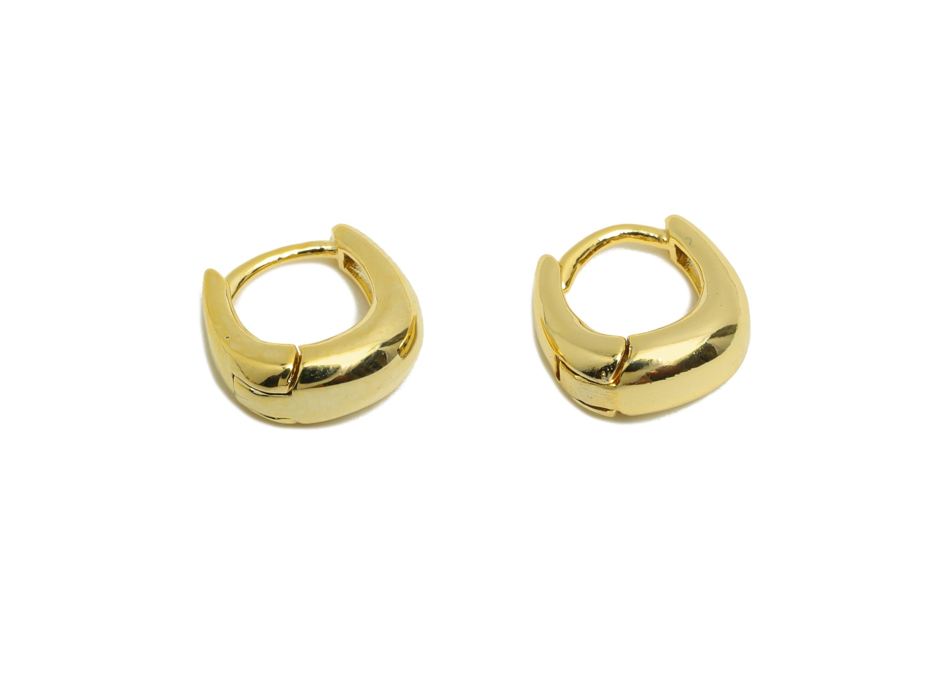 Brass Square Huggie Earring - Gold Thick Earring for Women - Daily Wear Hoop Earring Clasp - 18K Real Gold Plating-10.7x10.7x4.6mm - RGP8775 - DOMEDBAZAAR