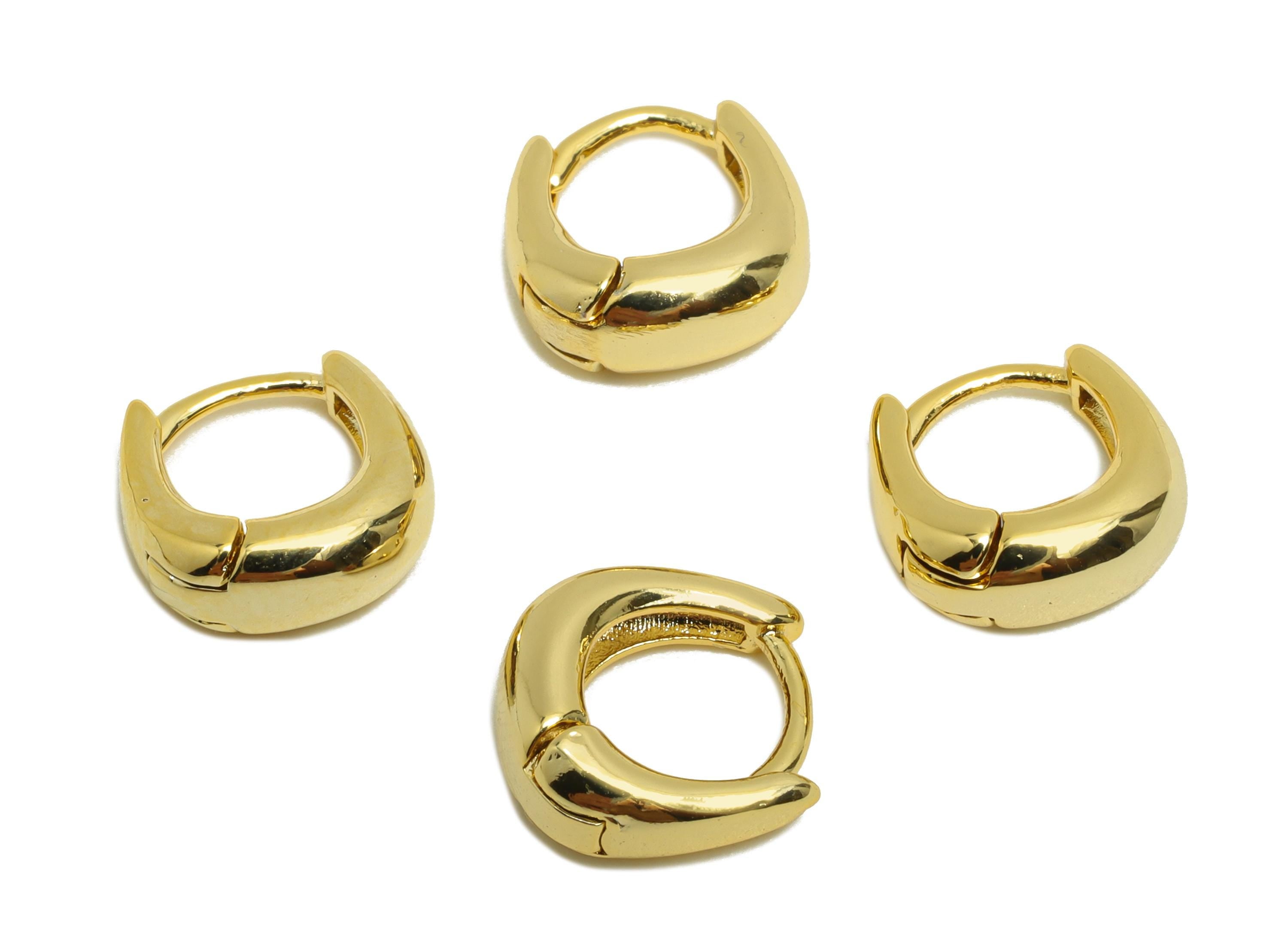 Brass Square Huggie Earring - Gold Thick Earring for Women - Daily Wear Hoop Earring Clasp - 18K Real Gold Plating-10.7x10.7x4.6mm - RGP8775 - DOMEDBAZAAR
