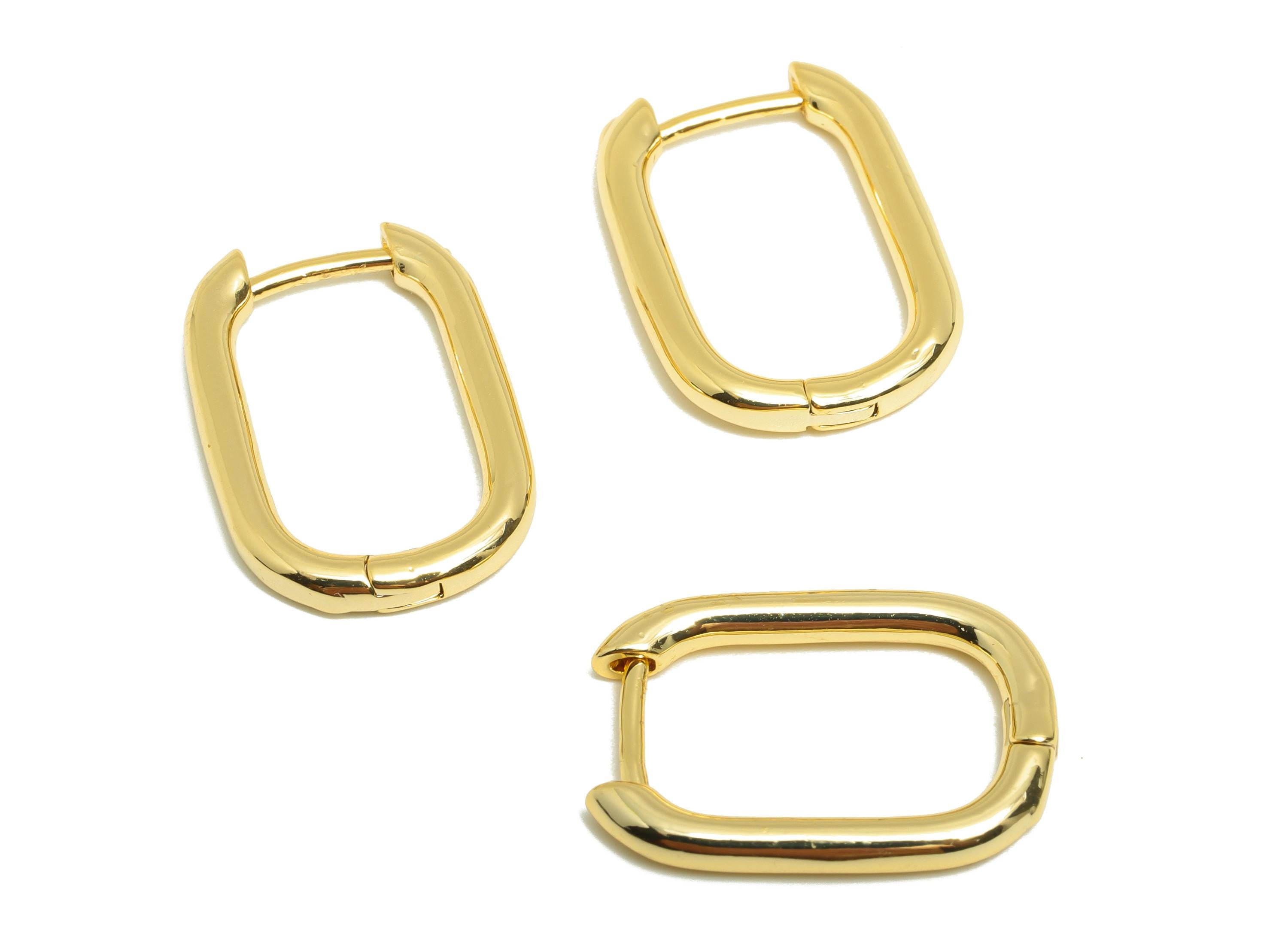 Brass Rectangle Hoop Earring - Gold U Huggie Earring Clasp for Girl - Daily Wear Earring - 18K Real Gold Plated - 22.17x14.87x2.54mm-RGP9016 - DOMEDBAZAAR