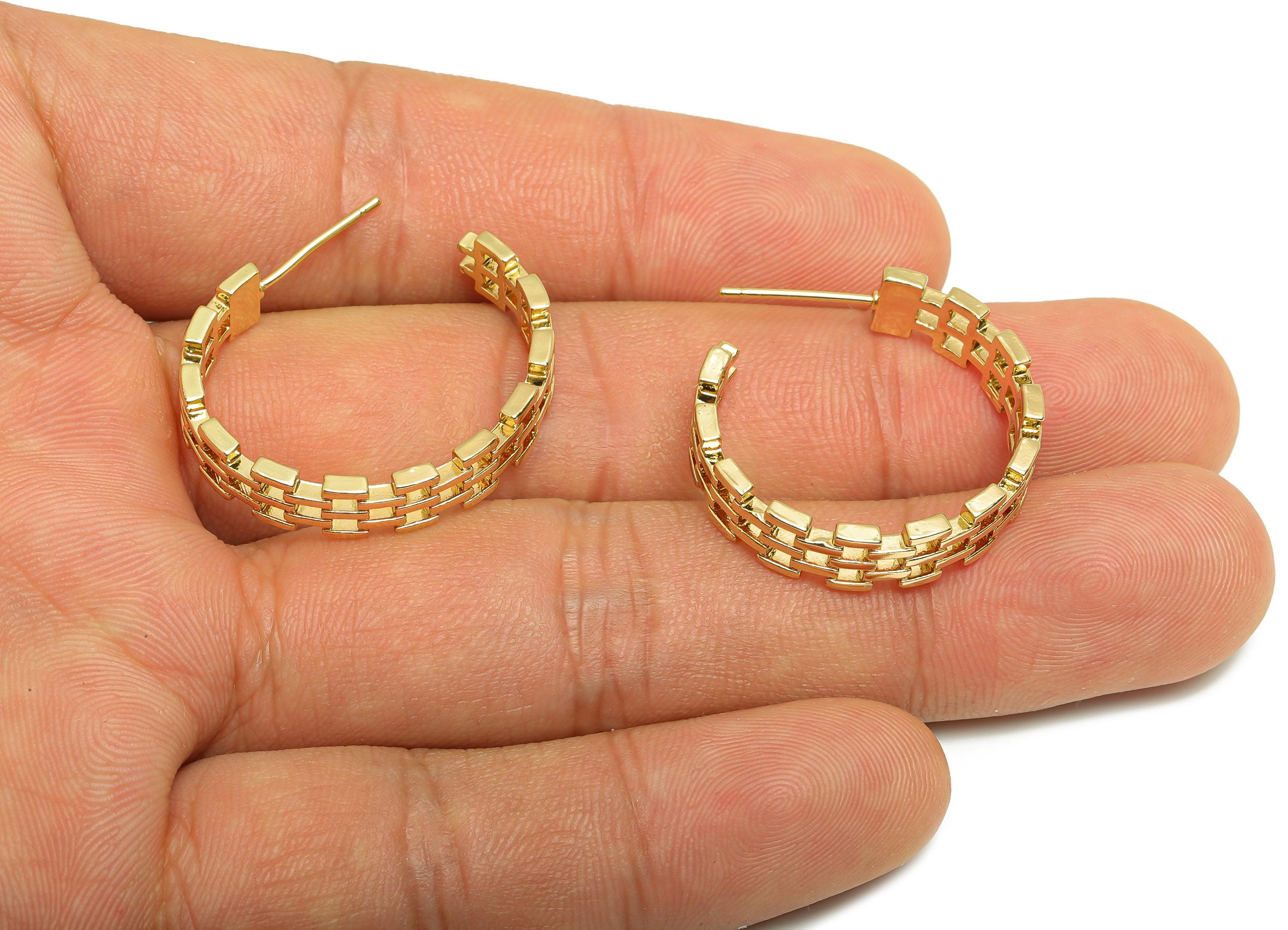 Brass Fence Earring Stud - Gold Minimalist C Hoop Earring Post - Circle Daily Wear Ear - 18K Real Gold Plating - 24.43x23.9x1.84mm - RGP9019 - DOMEDBAZAAR