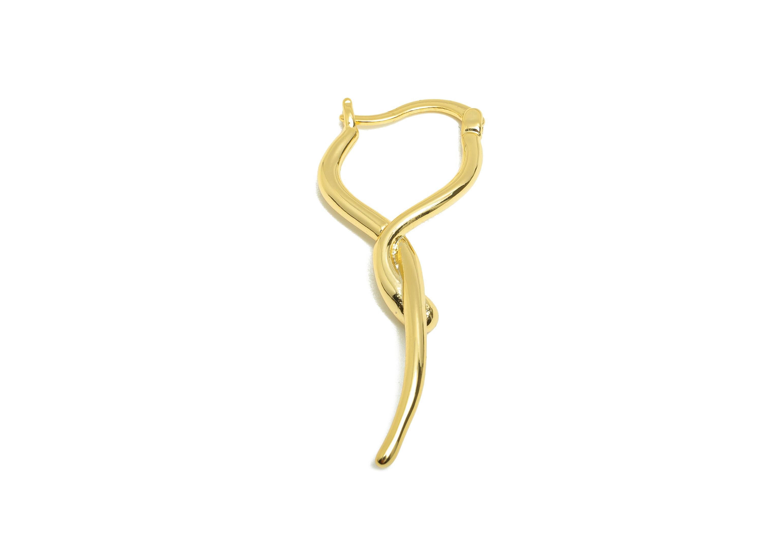 Brass Twisted Huggie Earring - Gold Intertwined Lines Ear for Girl - Daily Wear Earring - 18K Real Gold Plating - 43x14.78x1.82mm - RGP9016 - DOMEDBAZAAR