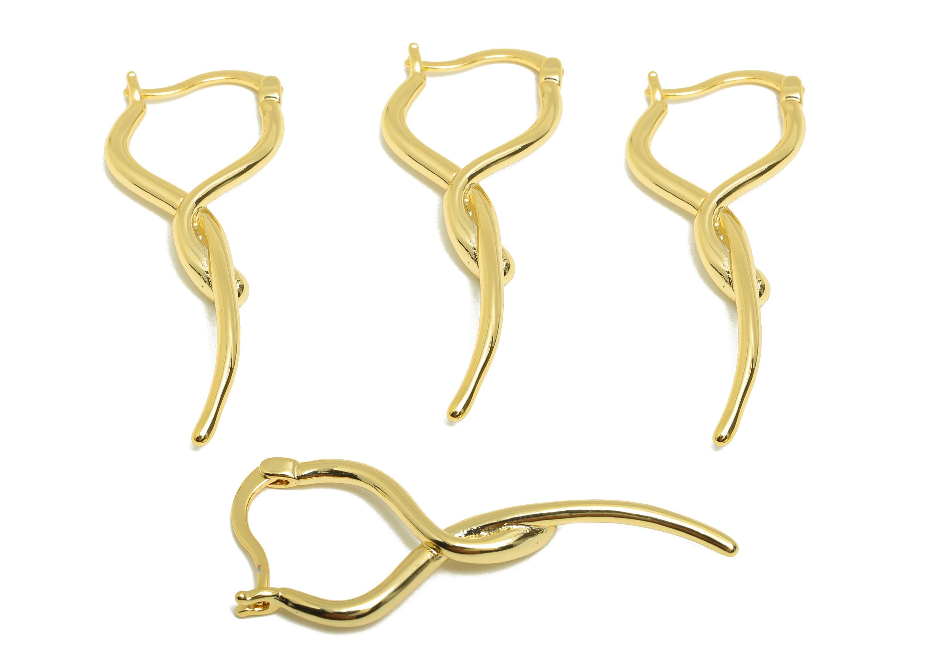 Brass Twisted Huggie Earring - Gold Intertwined Lines Ear for Girl - Daily Wear Earring - 18K Real Gold Plating - 43x14.78x1.82mm - RGP9016 - DOMEDBAZAAR