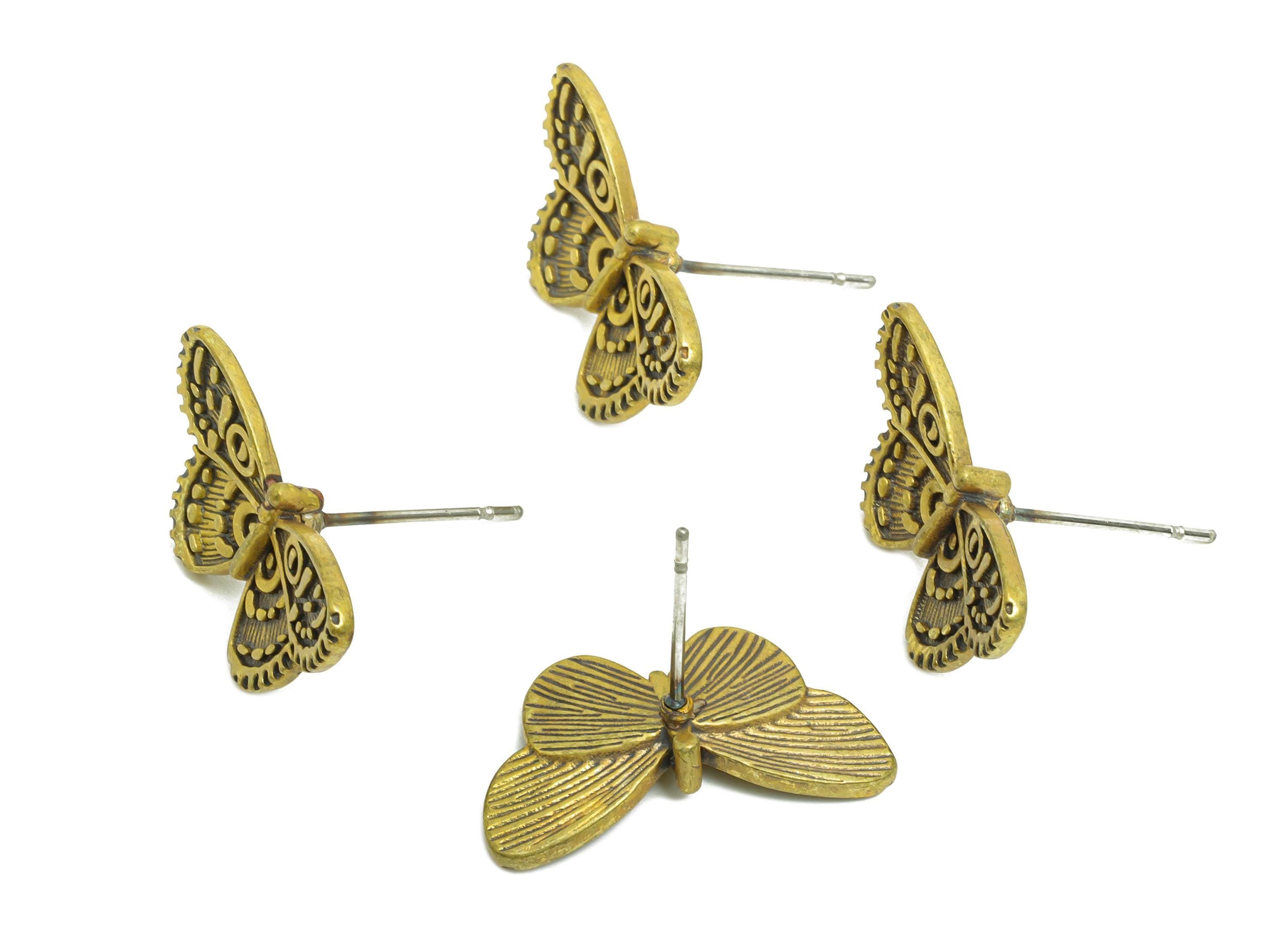 Vintage Butterfly Stud Earring - Raw Brass Textured Butterfly Earring - Brass Nature-Inspired Butterfly Earring - 20x11x3mm - PP10826 - DOMEDBAZAAR