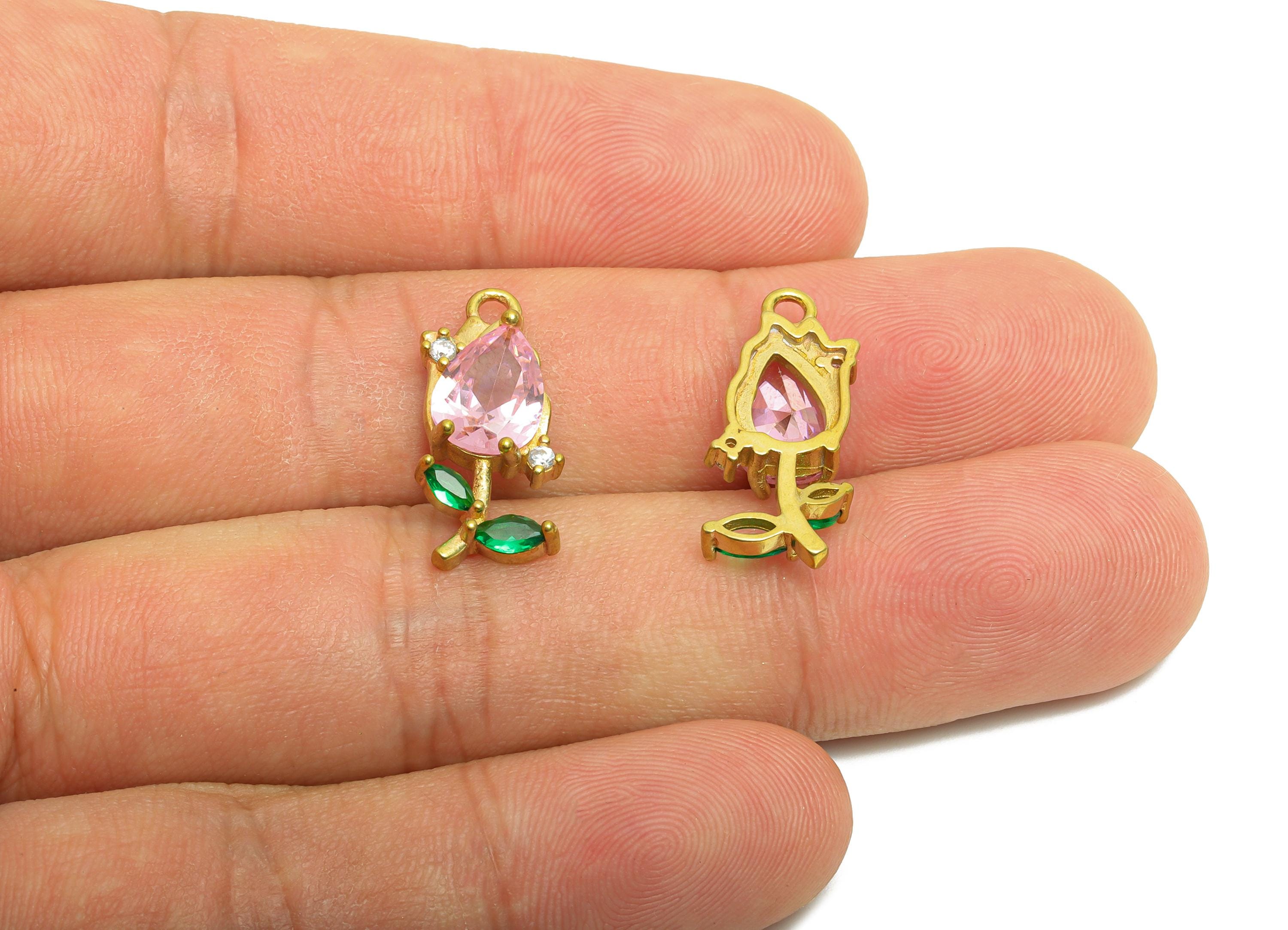 Rose Gemstone Pendant - Raw Brass Zircon Vintage Pendant - Luxury  Pink Teardrop Charm - Crystal Elegant Jewelry -  21.23x9x4mm - PP10841 - DOMEDBAZAAR