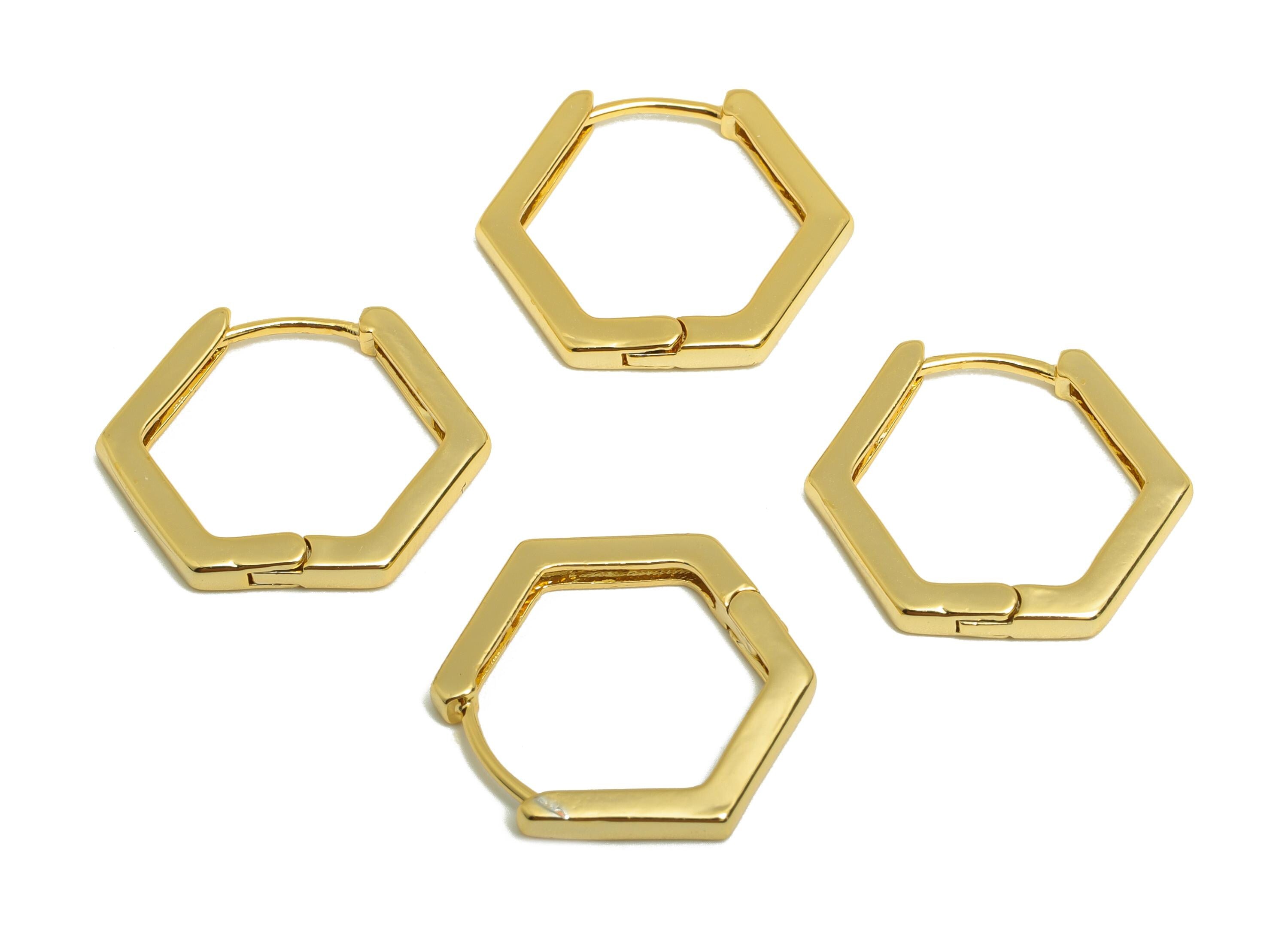 Brass Hexagon Huggie Earring - Gold Hoop Earring for Women - Daily Wear Earring Clasp - 18K Real Gold Plating - 17.98x15.07x1.89mm - RGP9032 - DOMEDBAZAAR