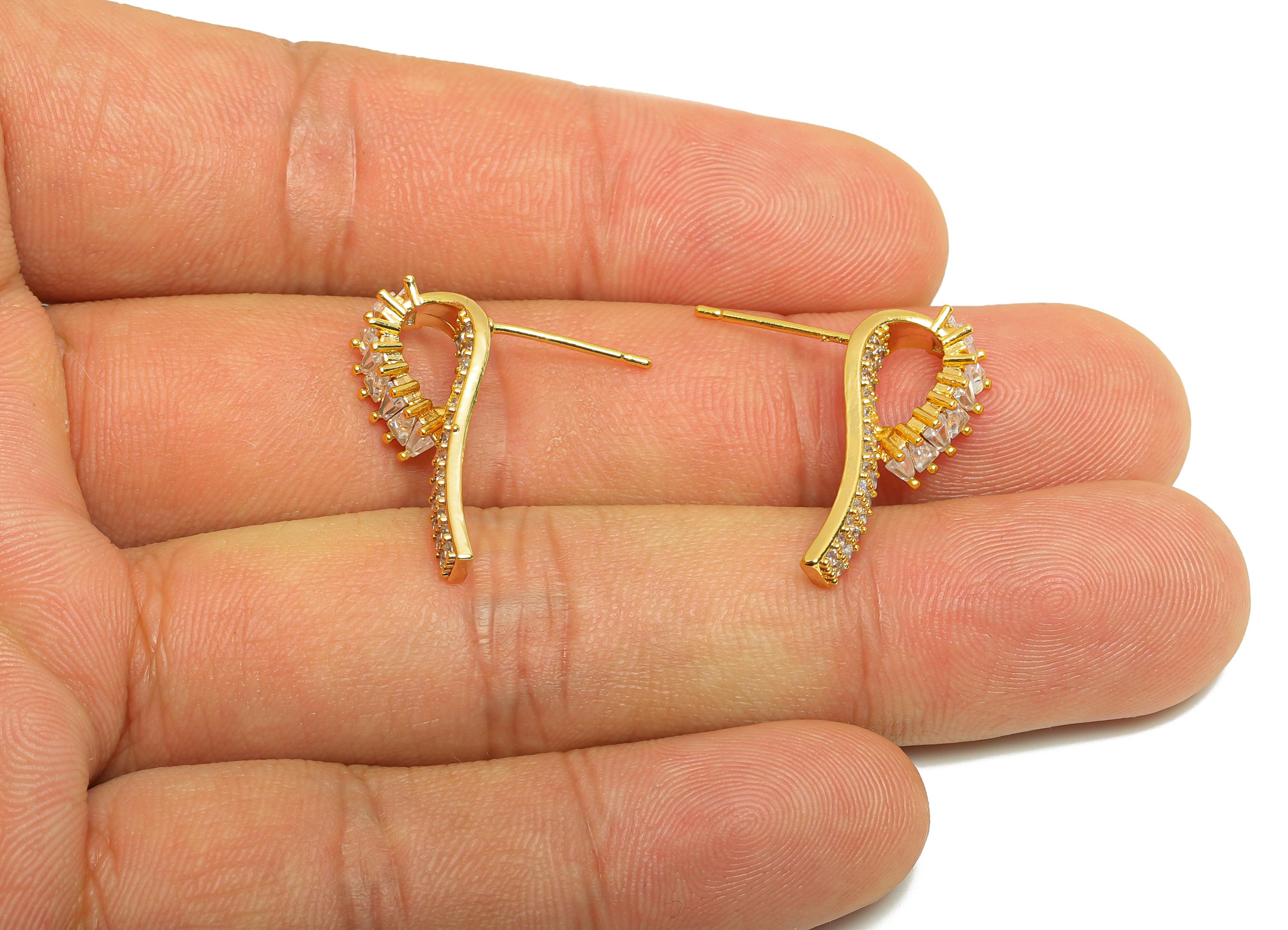 Brass Curved Bar Earring - Zircon Irregular Earring for Girls - Gold Daily Wear Earring - 18K Real Gold Plating - 23.43x6.78x1.79mm- RGP9035 - DOMEDBAZAAR