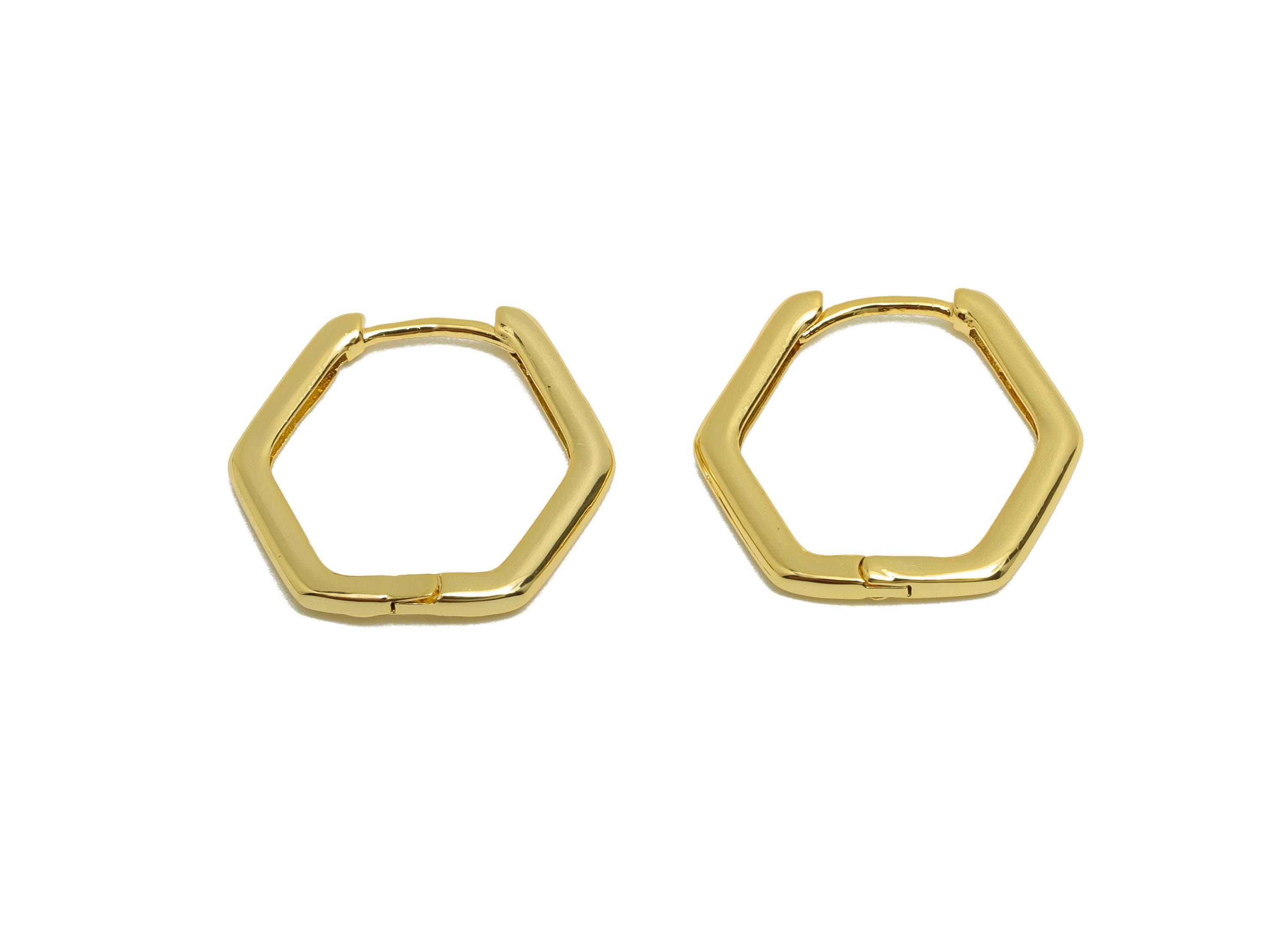 Brass Hexagon Huggie Earring - Gold Hoop Earring for Women - Daily Wear Earring Clasp - 18K Real Gold Plating - 19.2x18.8x1.8mm - RGP8778 - DOMEDBAZAAR