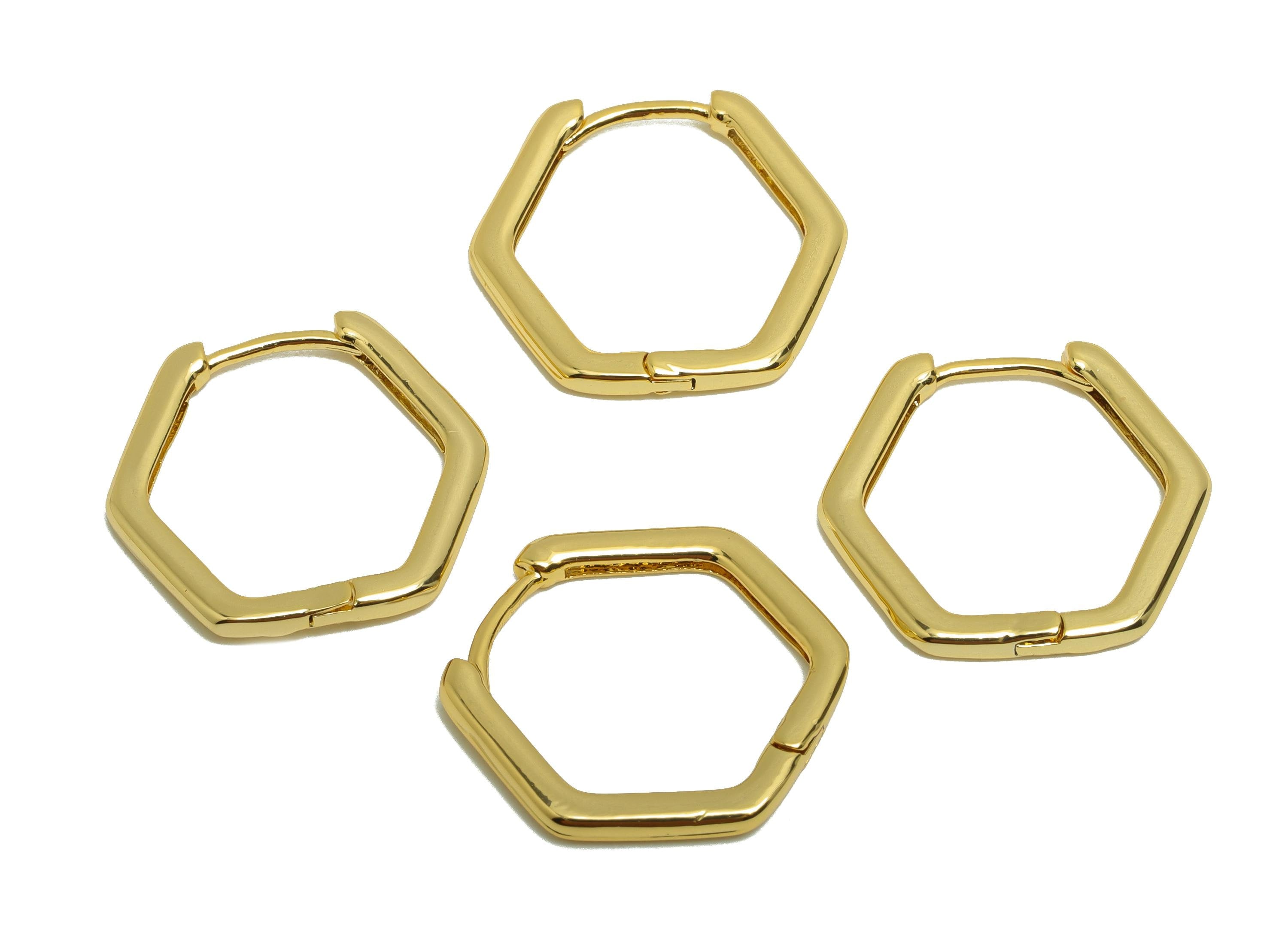 Brass Hexagon Huggie Earring - Gold Hoop Earring for Women - Daily Wear Earring Clasp - 18K Real Gold Plating - 19.2x18.8x1.8mm - RGP8778 - DOMEDBAZAAR