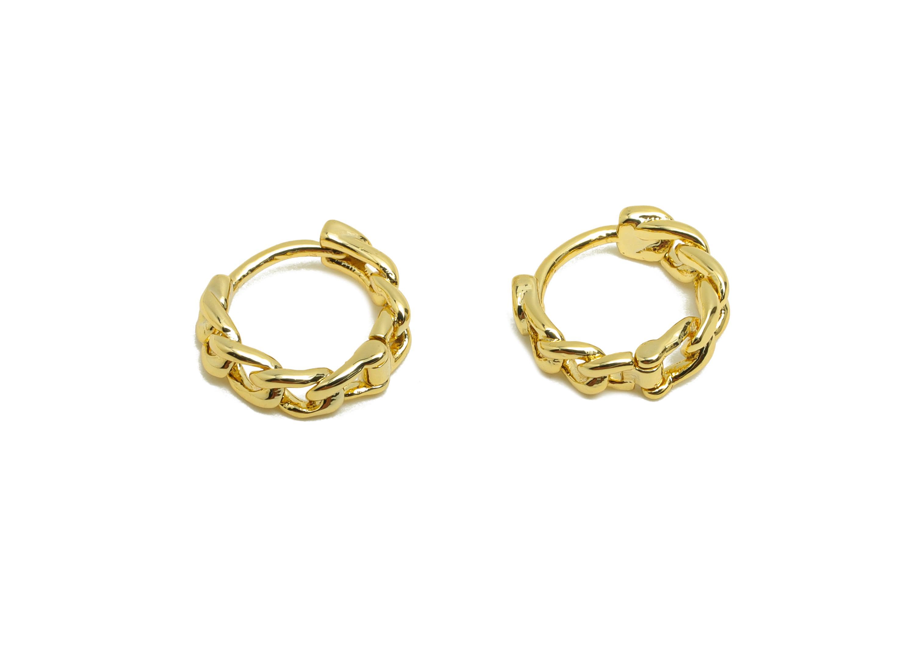 Brass Chain Hoop Earring - Gold Huggie Earring for Women - Mini Daily Wear Ear Clasp - 18K Real Gold Plating - 10.6x10.2x3.2mm - RGP8780 - DOMEDBAZAAR