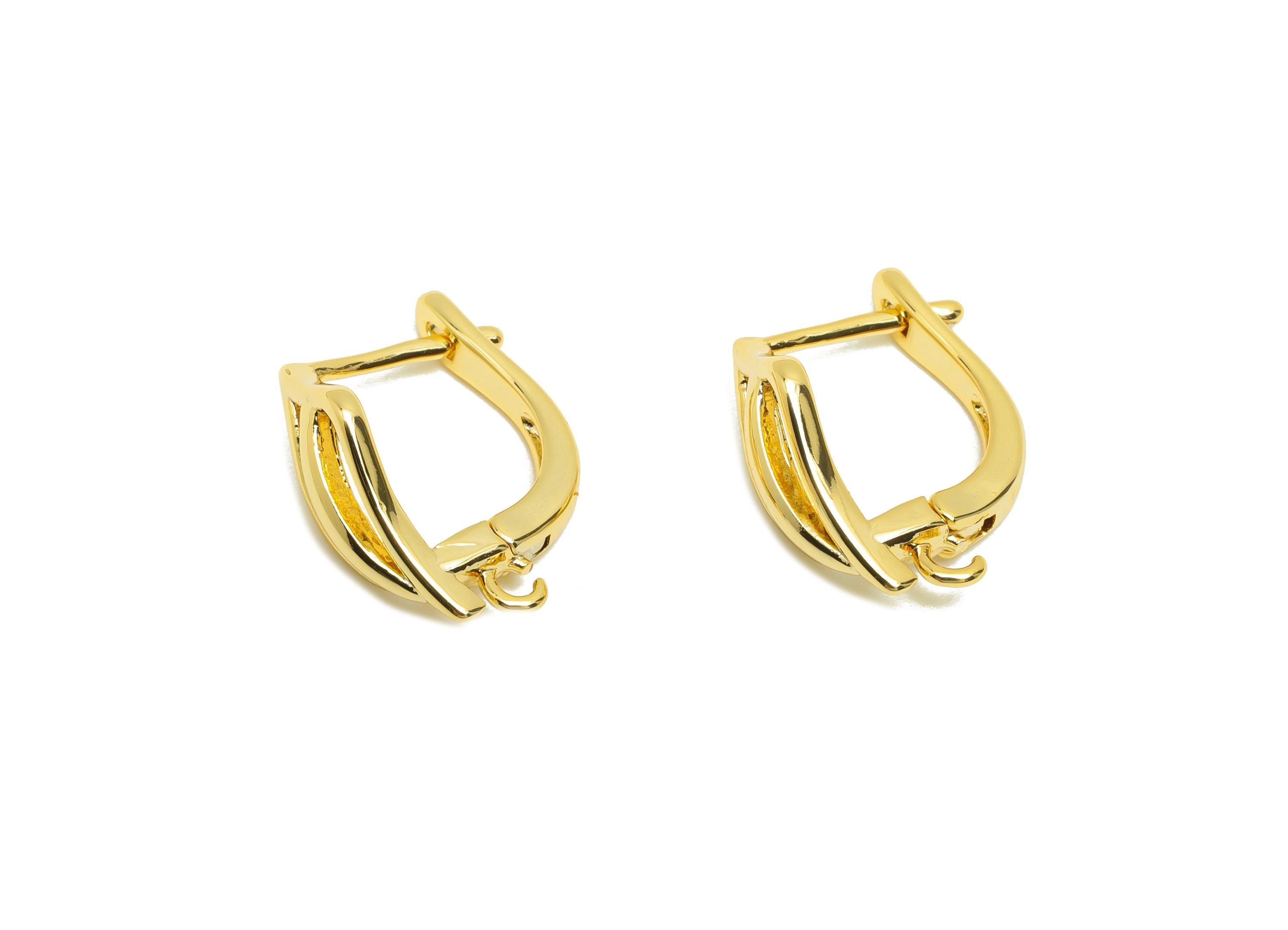 Gold English Lock Earring - For Women's Huggie U Earring - Brass Daily Wear Hoop Earring - 18K Real Gold Plating - 17x13.7x6.7mm - RGP8781 - DOMEDBAZAAR