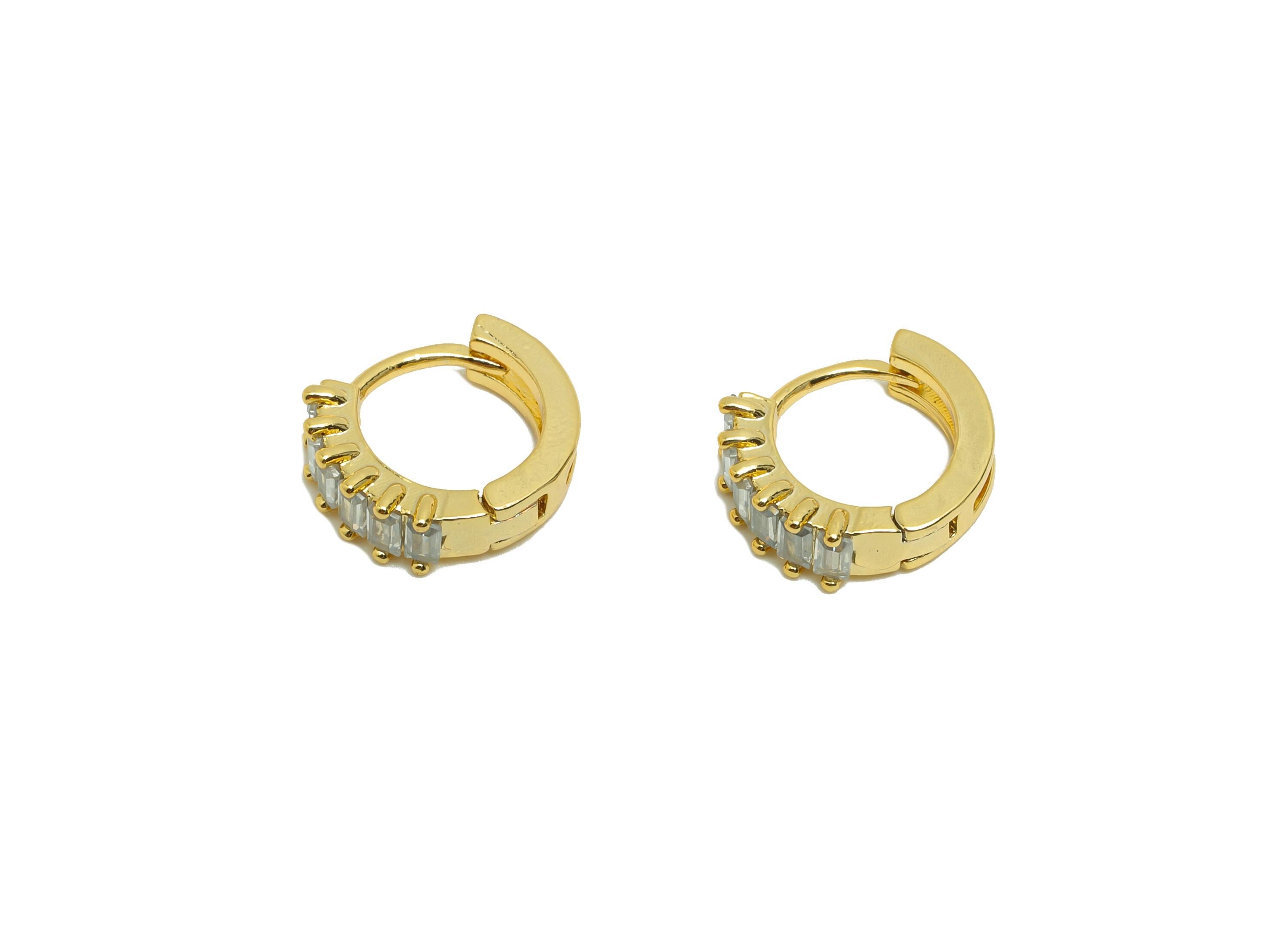 Brass Huggie Hoop Earring - Gold Zircon Earring for Women - Tiny Daily Wear Earring Clasp - 18K Real Gold Plating - 11.5x10.2x4mm - RGP8782 - DOMEDBAZAAR