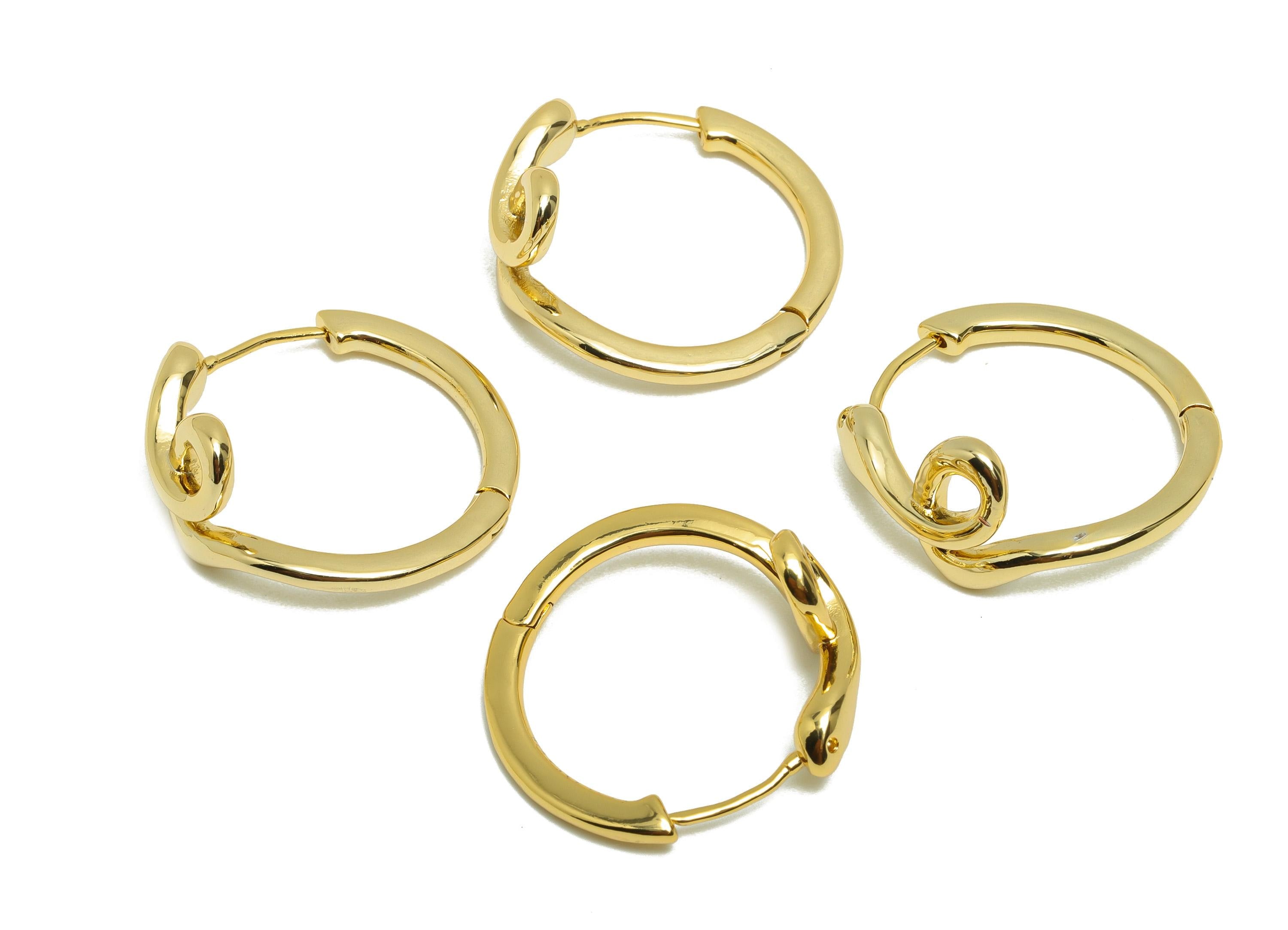 Brass Snake Huggie Earring - Gold Hoop Earring for Women - Huge Daily Wear Earring Clasp - 18K Real Gold Plating - 28x26x12.2mm - RGP8787 - DOMEDBAZAAR