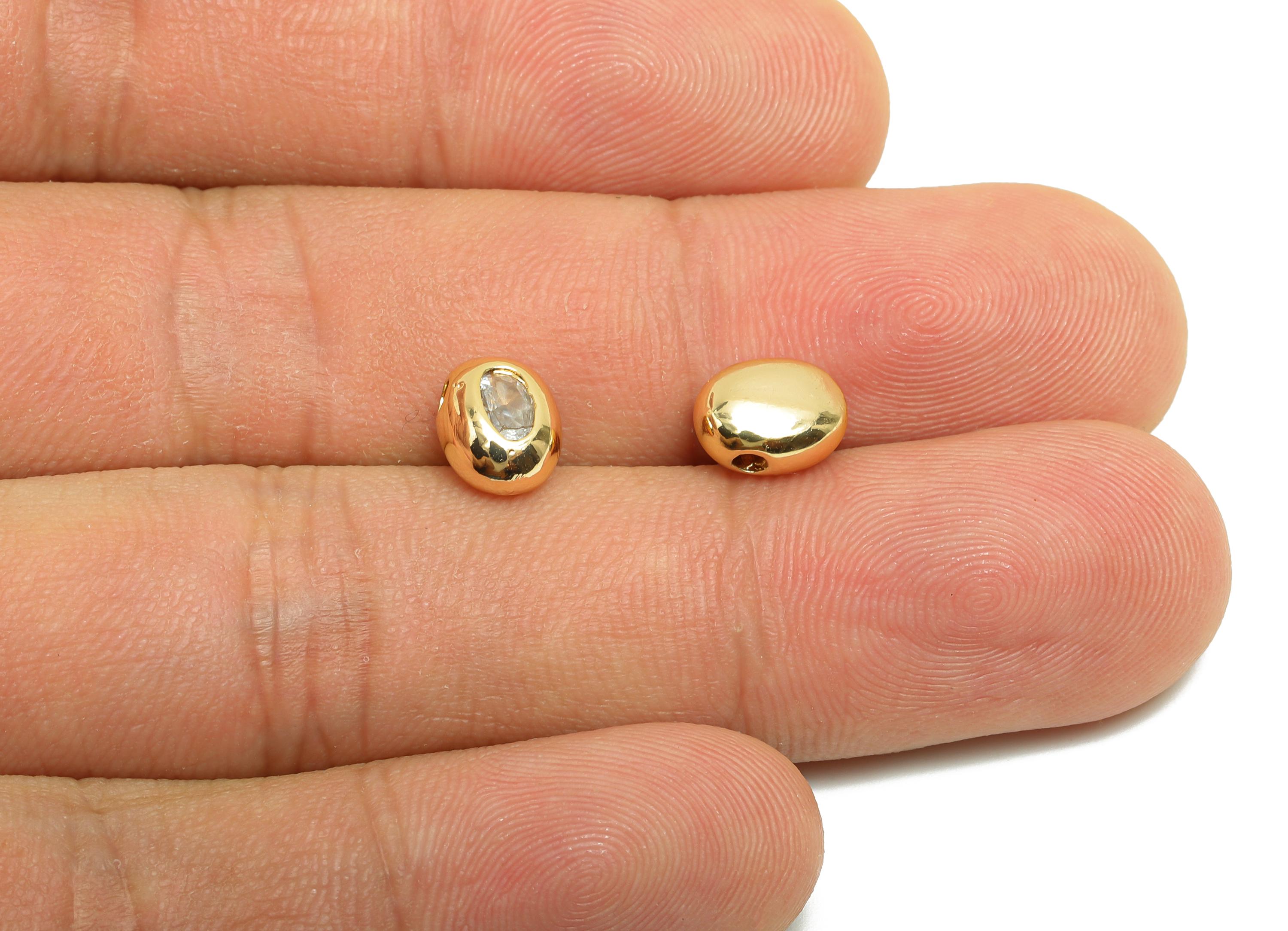 Brass CZ Earring Charm - Brass Oval Beads Charm - Bracelet Beaded - Geometry Zircon Charm - 18K Real Gold Plating - 8.47x6.7x4.2mm - RGP9990 - DOMEDBAZAAR