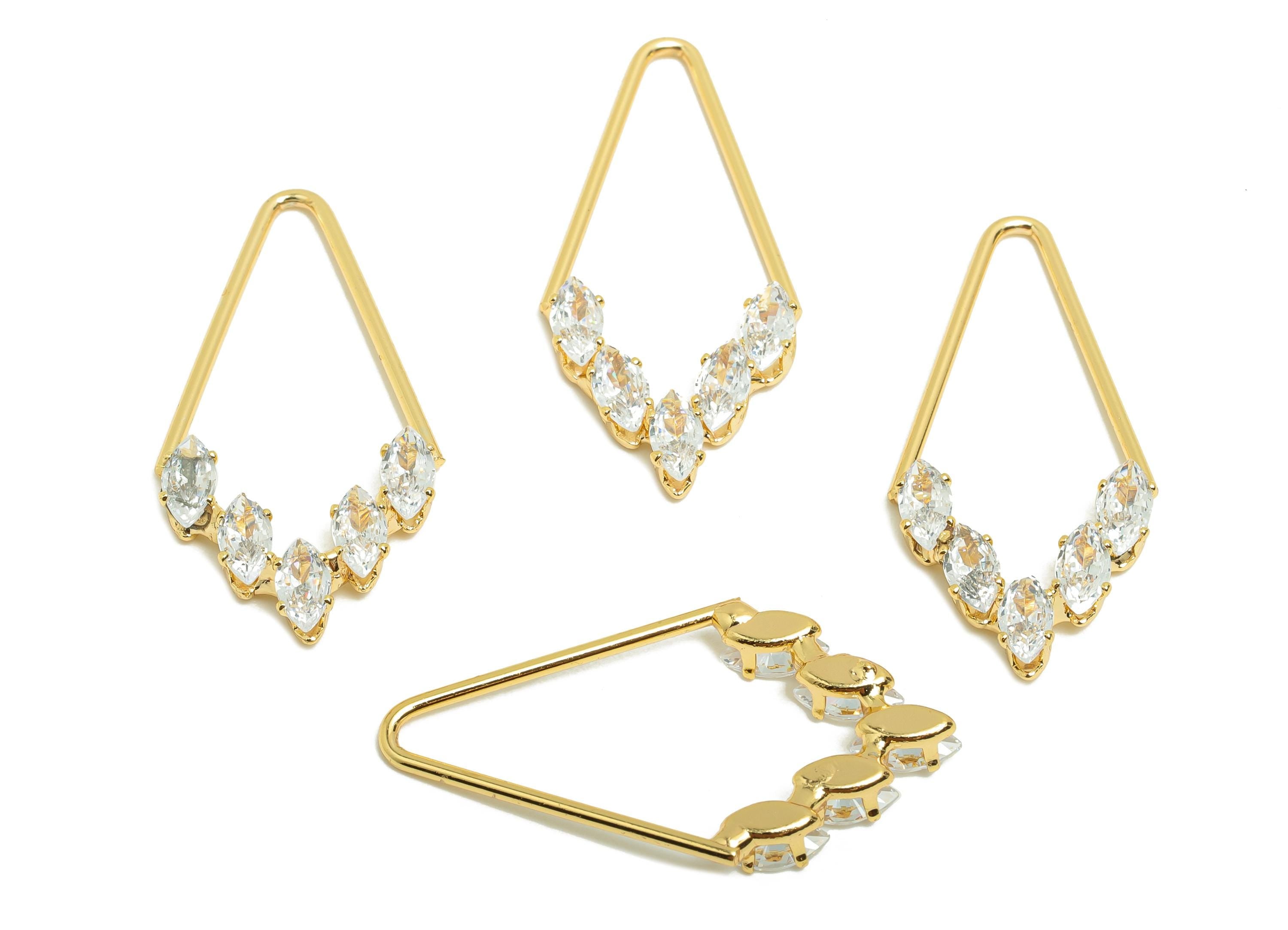 Brass CZ Earring Charm - Brass Marquise Earring Charm - Gold Jewelry - Cubic Zircon Charm - 18K Real Gold Plating - 30x16x3mm - RGP9981 - DOMEDBAZAAR